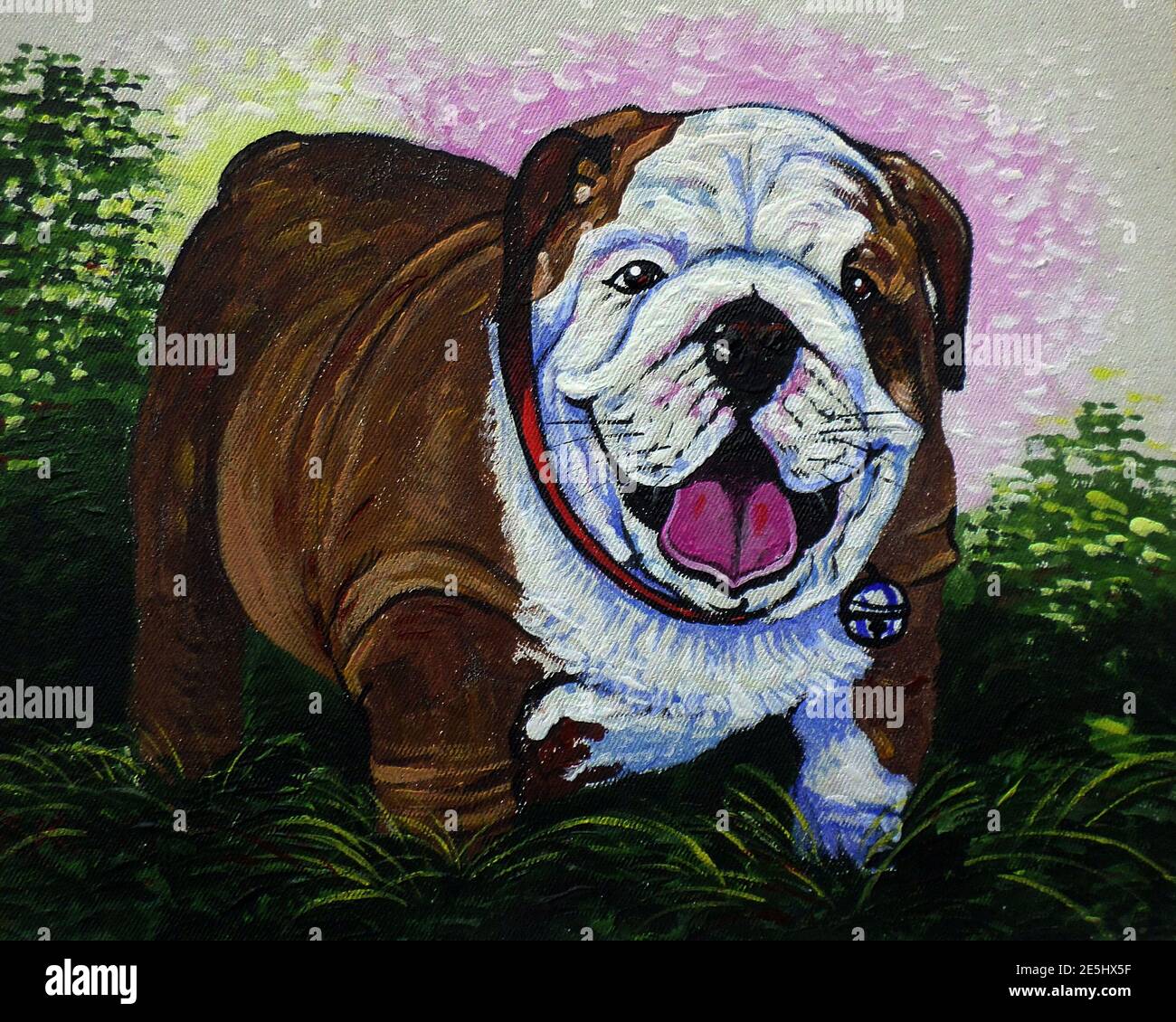 Art, peinture couleur huile, souriant mignon, bulldog, Thaïlande Banque D'Images