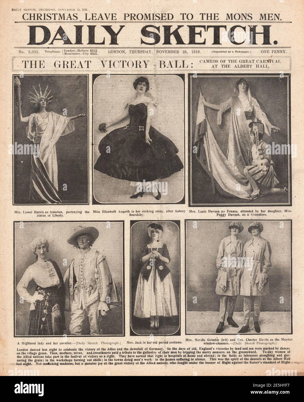 1918 Daily Sketch Victory ball au Royal Albert Hall Banque D'Images
