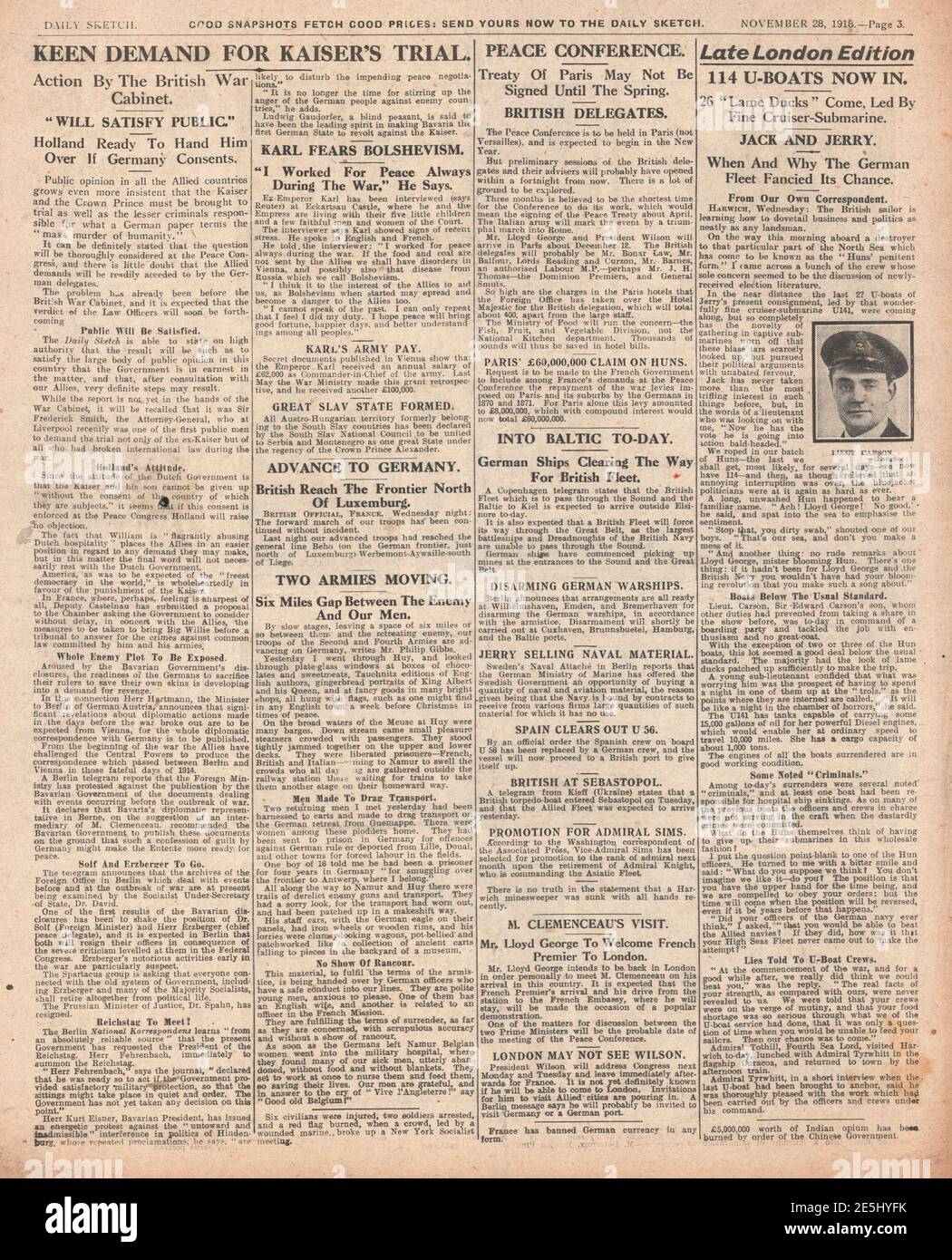 1918 Daily Sketch les U-Boats allemands se rendent à Harwich Banque D'Images