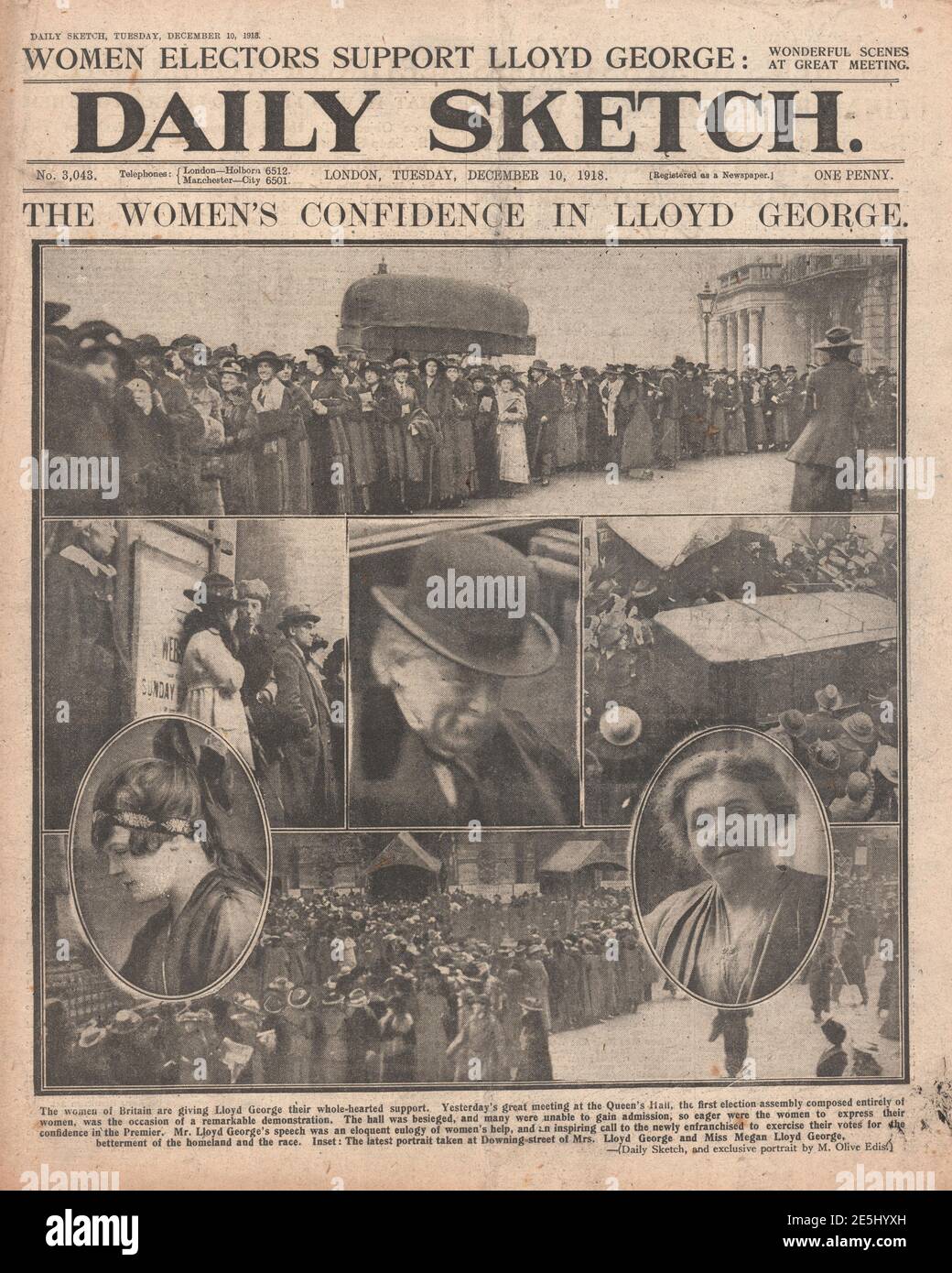 1918 Daily Sketch Lloyd-George s'adresse aux électrices Banque D'Images