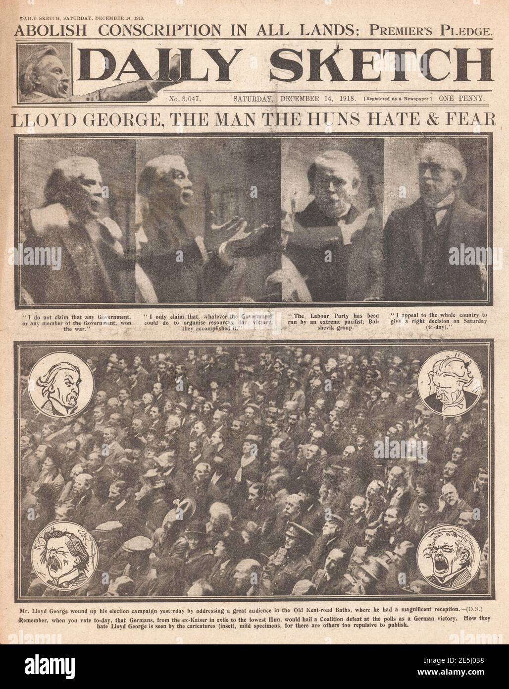 1918 Daily Sketch première page élection générale du Royaume-Uni Banque D'Images