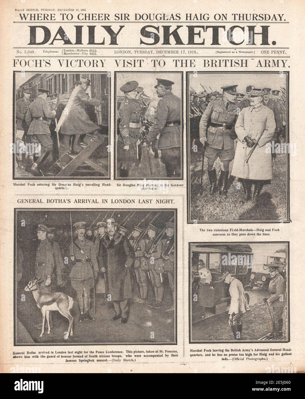1918 Daily Sketch première page Foch and Haig visite les troupes En France Banque D'Images