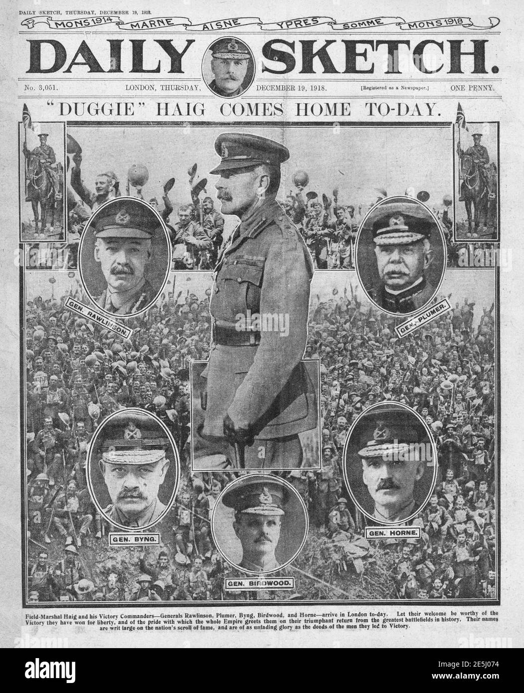 1918 Daily Sketch Sir Douglas Haig retourne en Angleterre Banque D'Images