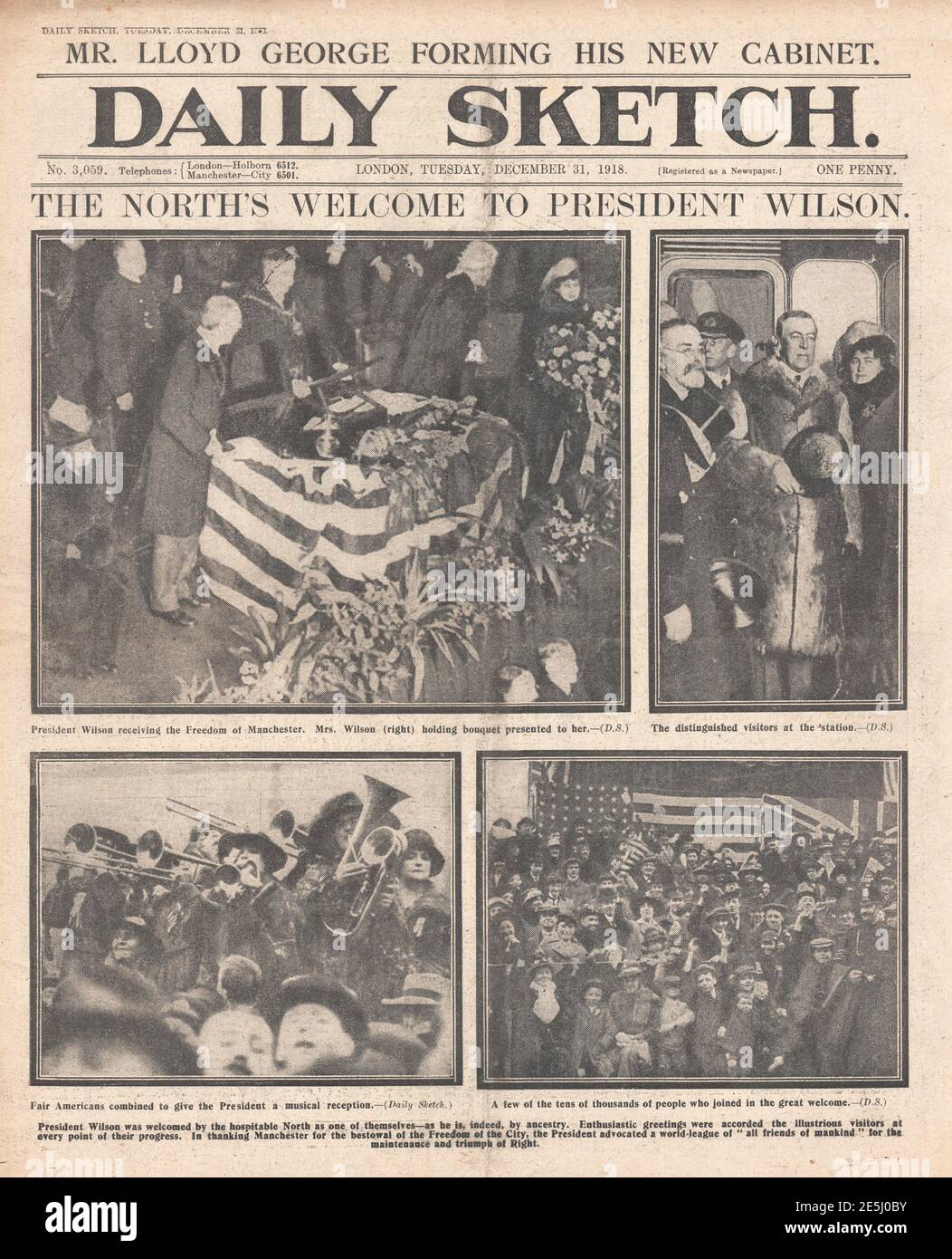 1918 Daily Sketch le président Wilson visite le nord de l'Angleterre Banque D'Images