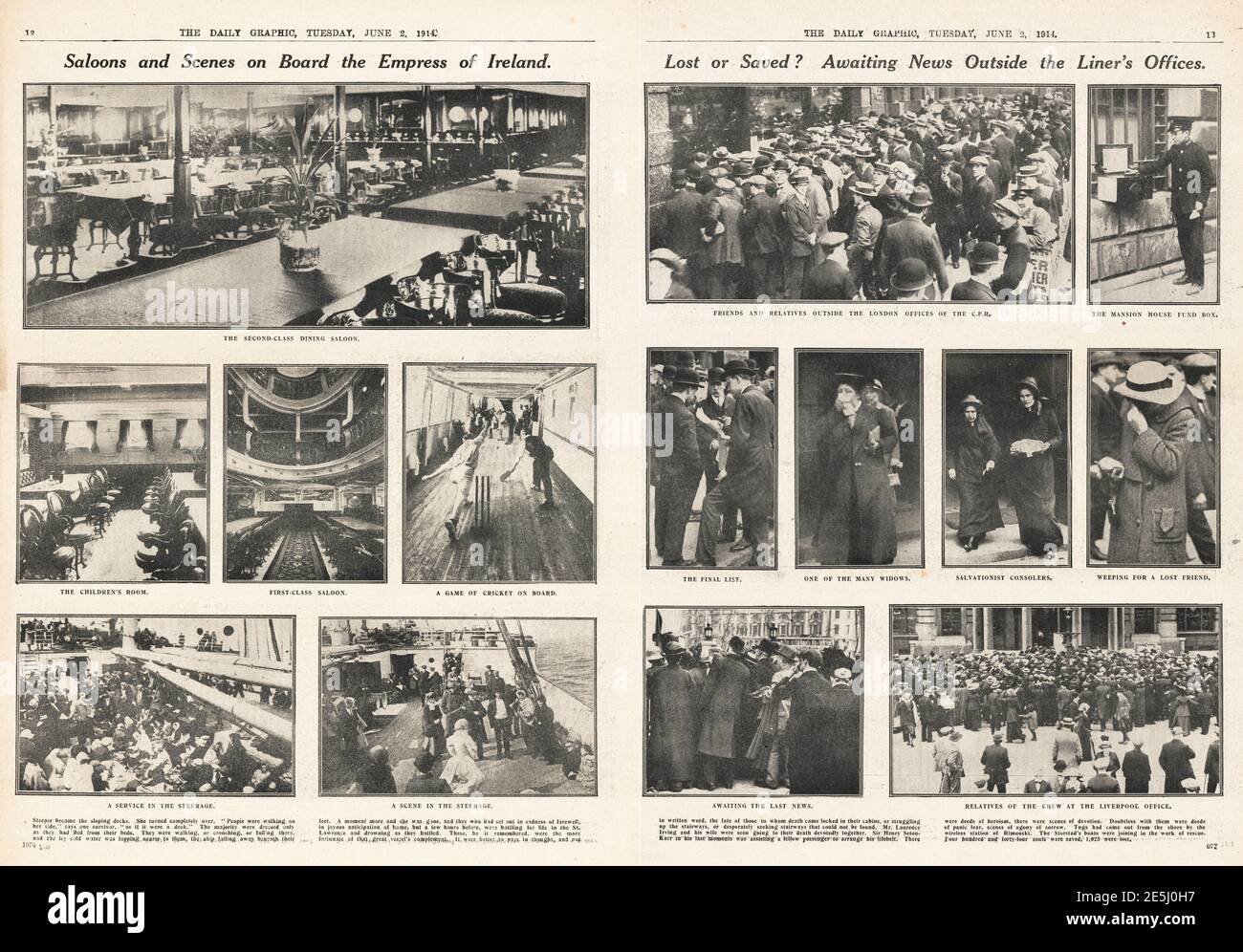 1914 quotidien du naufrage graphique de l'impératrice d'Irlande Banque D'Images