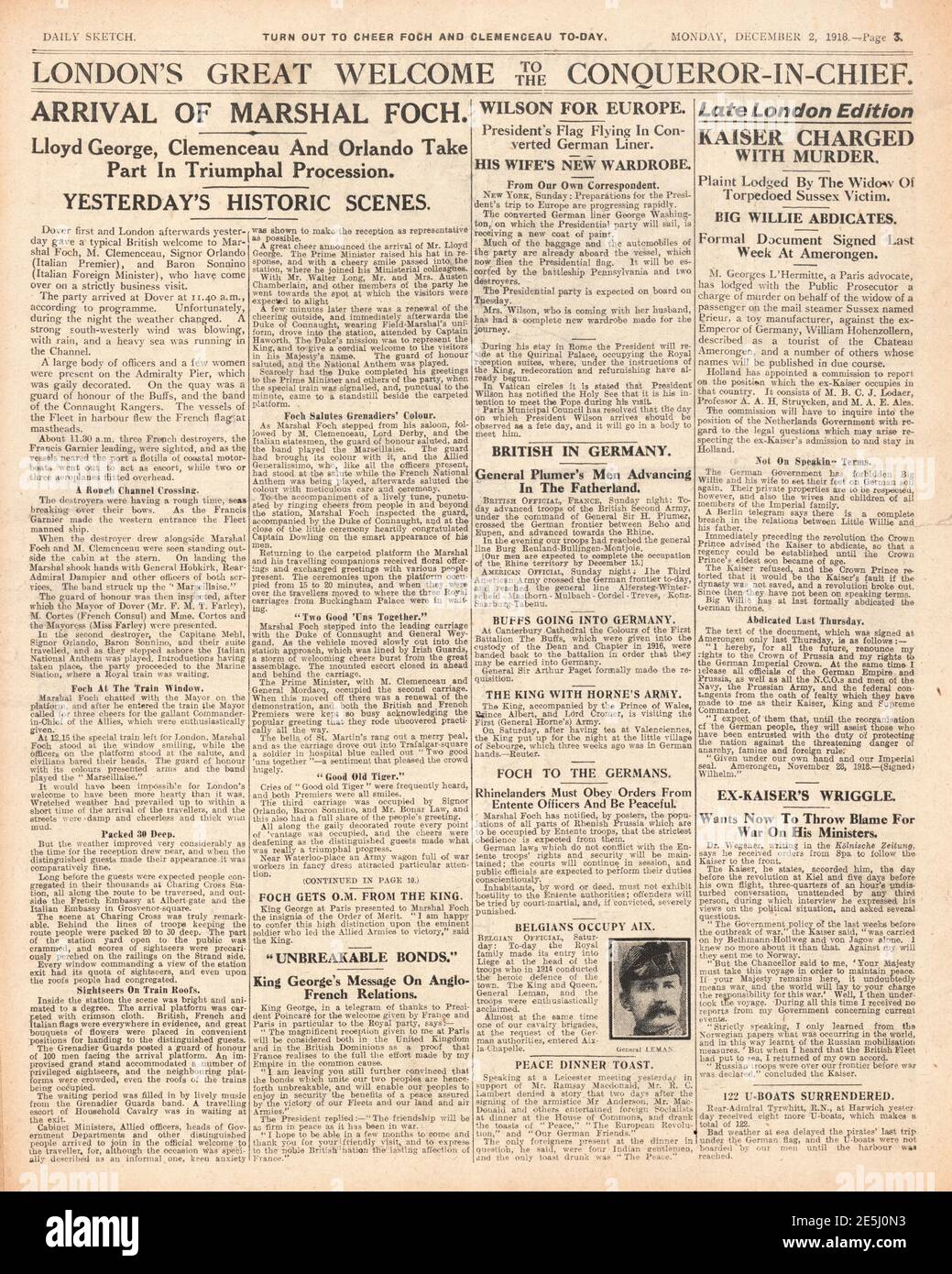 1918 Daily Sketch Foch et Clémenceau à Londres Banque D'Images