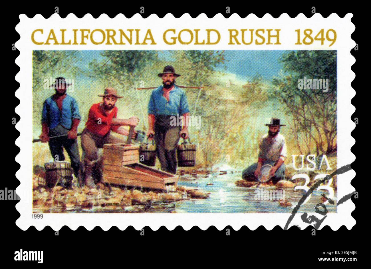 ÉTATS-UNIS D'AMÉRIQUE - VERS 2014: Timbres imprimés aux États-Unis montrant la ruée vers l'or de Californie de 1849 États-Unis 33c, vers 2014 Banque D'Images