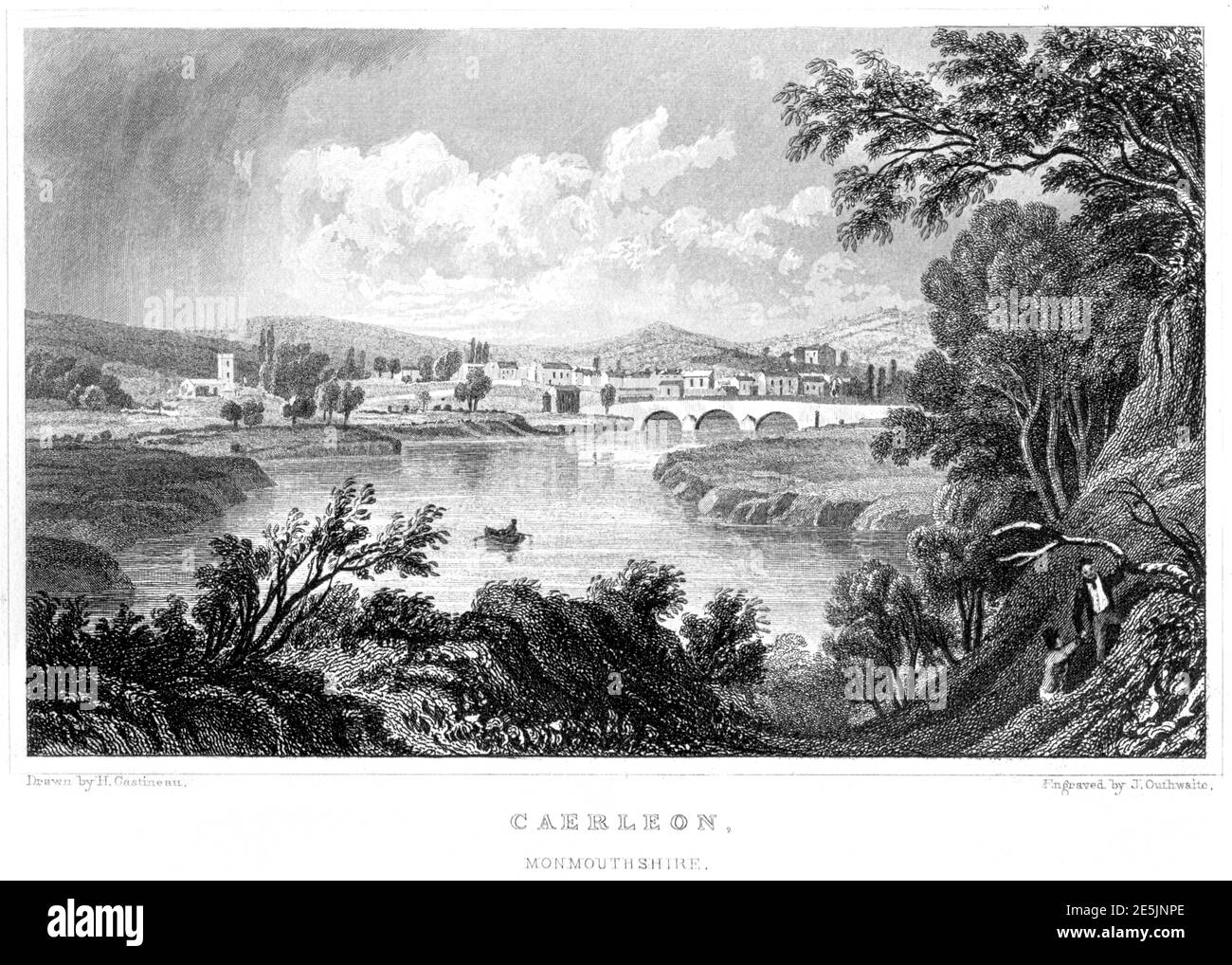 Une gravure de Caerleon, Monbucshire scanné à haute résolution d'un livre publié en 1854. Je pensais libre de droits d'auteur. Banque D'Images