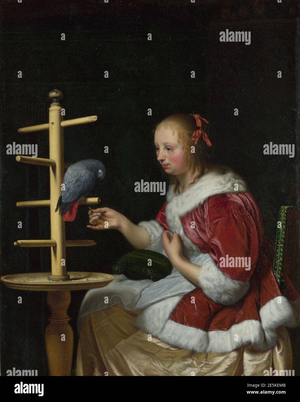 Mieris 1, Frans van - UNE jeune femme dans une veste rouge qui nourrit un  perroquet Photo Stock - Alamy