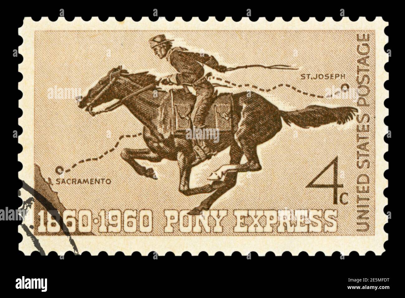 ÉTATS-UNIS - VERS 1960 : un timbre de 4 cents imprimé aux États-Unis montre Pony Express Rider, vers 1960 Banque D'Images