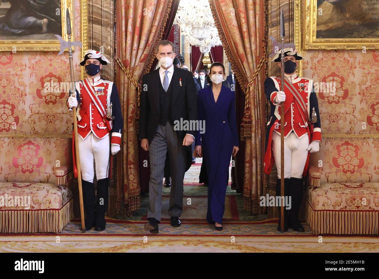 Le roi Felipe VI et la reine Letizia offrent la traditionnelle réception annuelle au corps diplomatique accrédité en Espagne à l'occasion de la nouvelle année, à Madrid le 28 janvier, 2021 El Rey Felipe VI y la Reina Letizia ofrecen la tradicional rección anual Cuerpo Diplomático acreditado en España con Motimo del nuevo año, en Madrid 28 de Enero de 2021 Casa Real / Cordon Press Cordon Press Banque D'Images