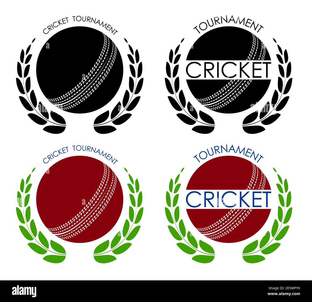 symboles ballon de sport pour le cricket sur fond blanc avec couronne de laurier gagnante. Concours de cricket. Vecteur isolé Illustration de Vecteur