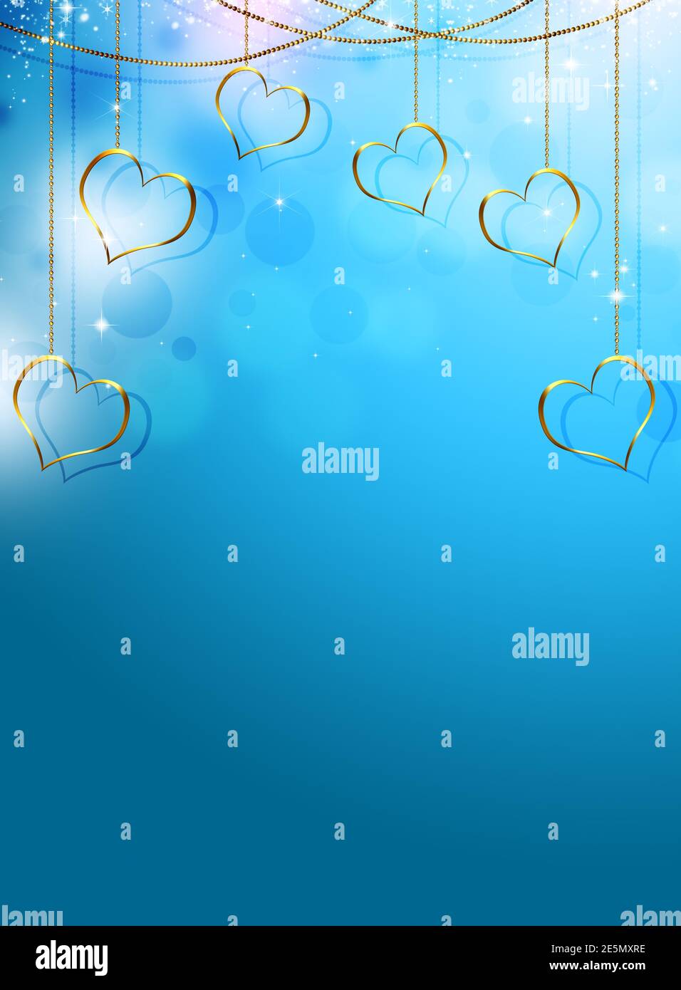 carte bleue de célébration de la saint-valentin avec coeurs dorés et flous feux Banque D'Images