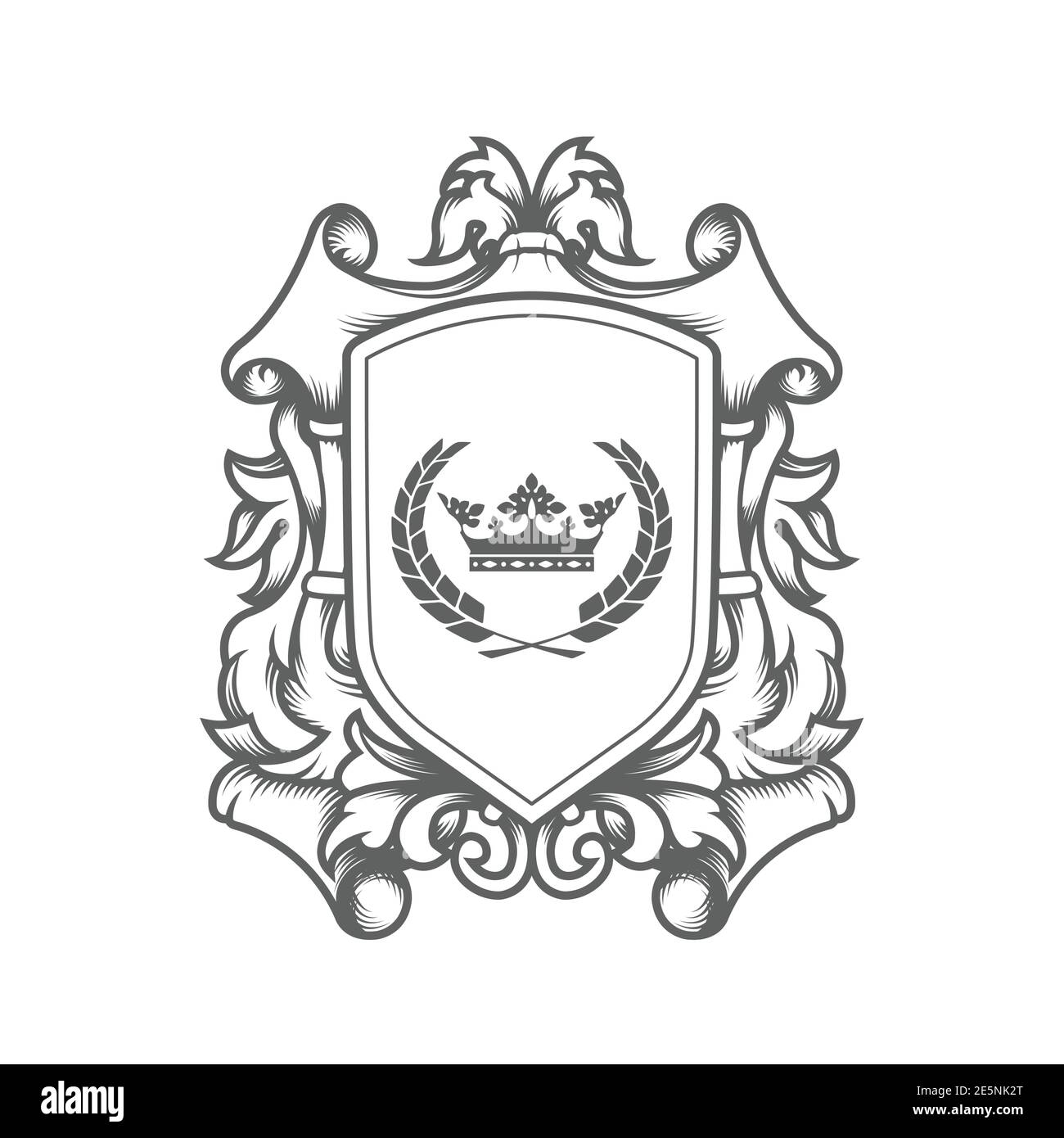 modèle de blason impérial de luxe, bouclier héraldique lacé avec couronne de roi, écusson médiéval ancestral ou blason, vecteur Illustration de Vecteur