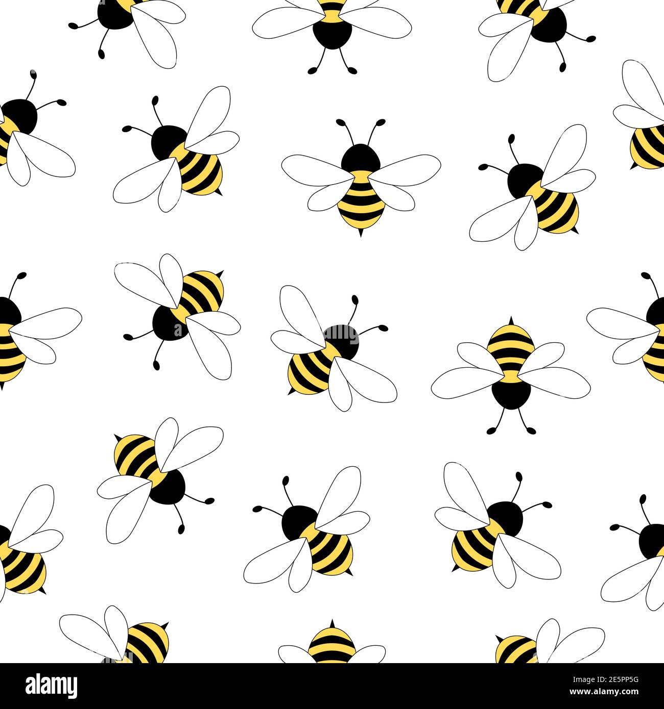 Motif sans couture avec abeilles volantes. Dessin animé vectoriel abeilles noires et jaunes isolées sur fond blanc. Illustration de Vecteur