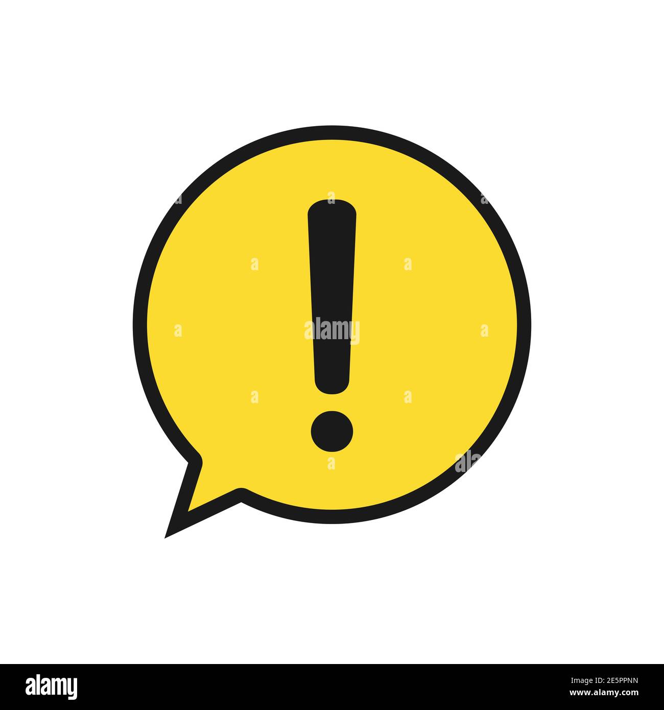 Point d'exclamation noir dans la bulle jaune. Symbole d'avertissement de risque de discussion. Vecteur isolé sur blanc. Illustration de Vecteur