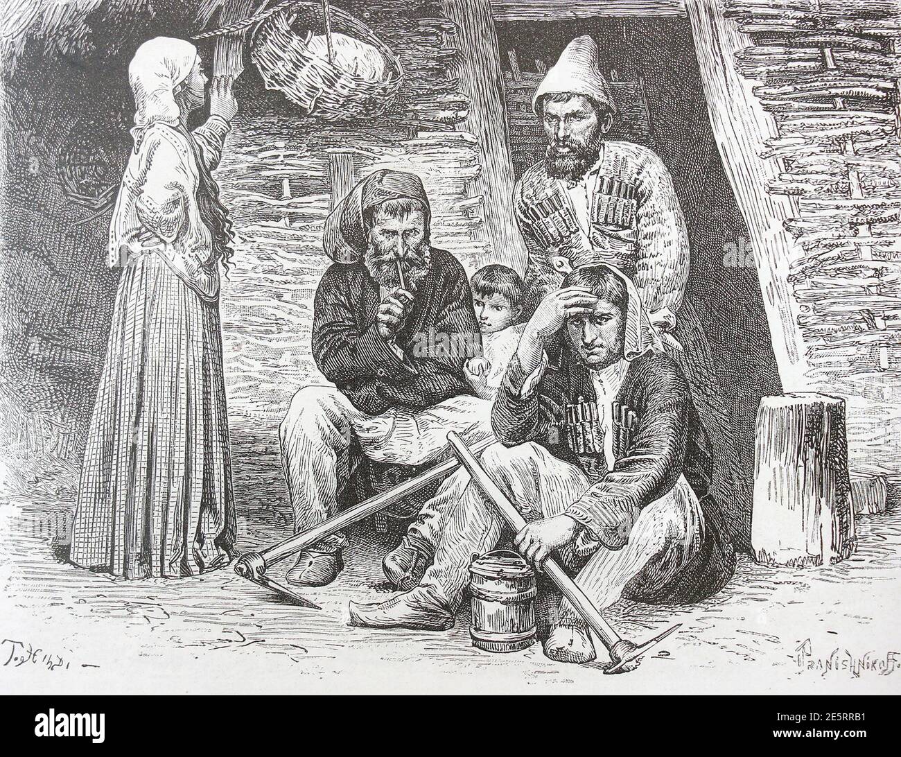 La famille Chapar du village de Bedia. Gravure de 1882. Banque D'Images