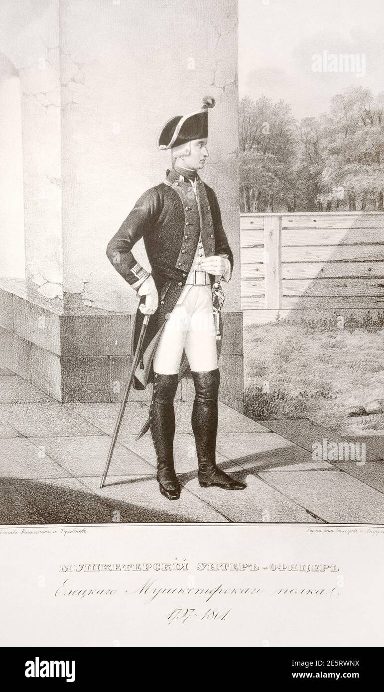 Musketeer officier non commissionné du régiment Yeletsky Musketeer en 1797-1801 dans l'Empire russe. Banque D'Images