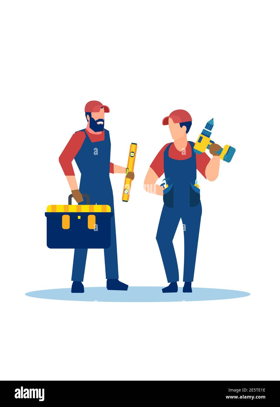 Vecteur de deux hommes de main avec des outils isolés sur fond blanc Illustration de Vecteur