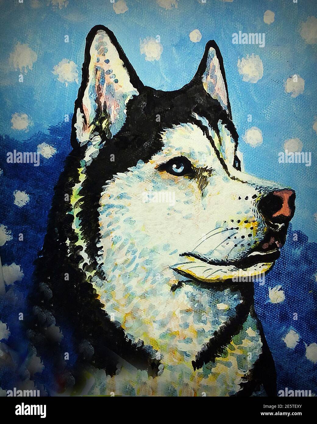 Peinture d'art, couleur de l'huile, sourire, mignon, Husky sibérien, chien Banque D'Images