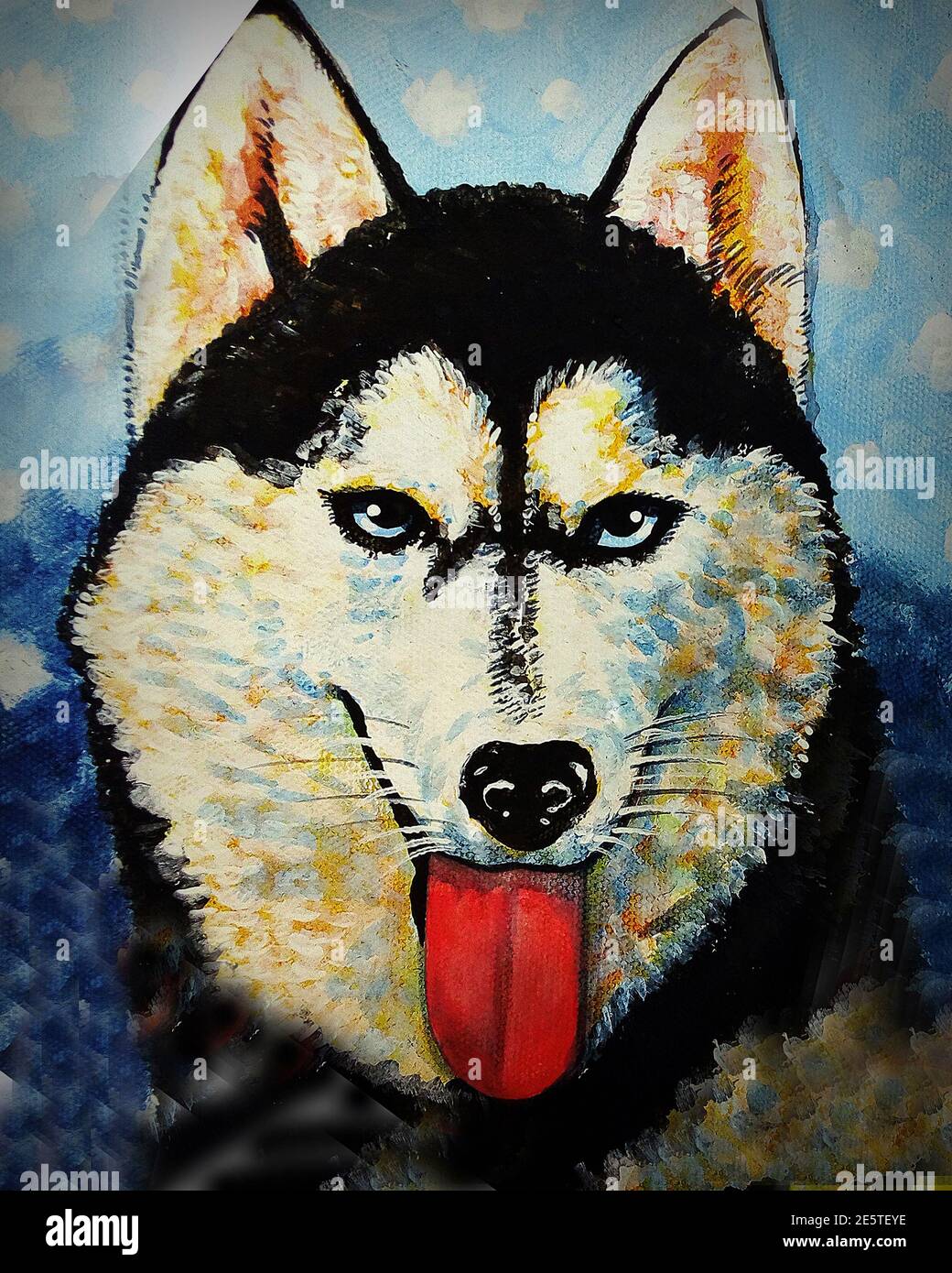 Peinture d'art, couleur de l'huile, sourire, mignon, Husky sibérien, chien Banque D'Images