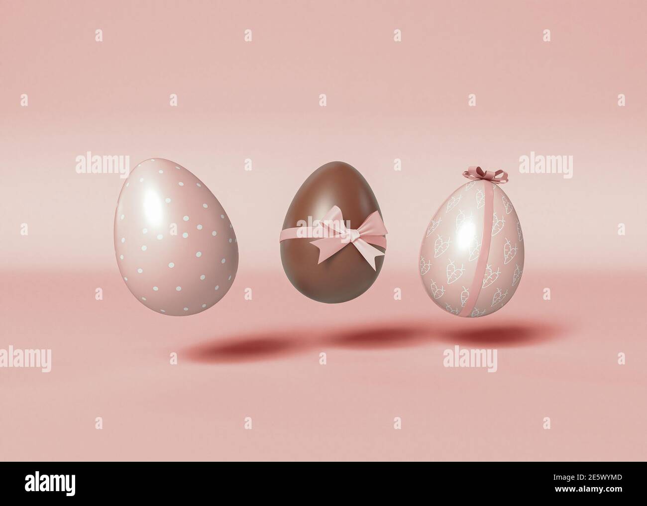 Illustration 3D. Oeufs de Pâques sur fond isolé. Banque D'Images