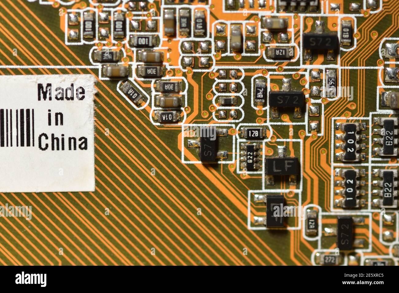 Circuit électronique avec autocollant fabriqué en Chine Banque D'Images