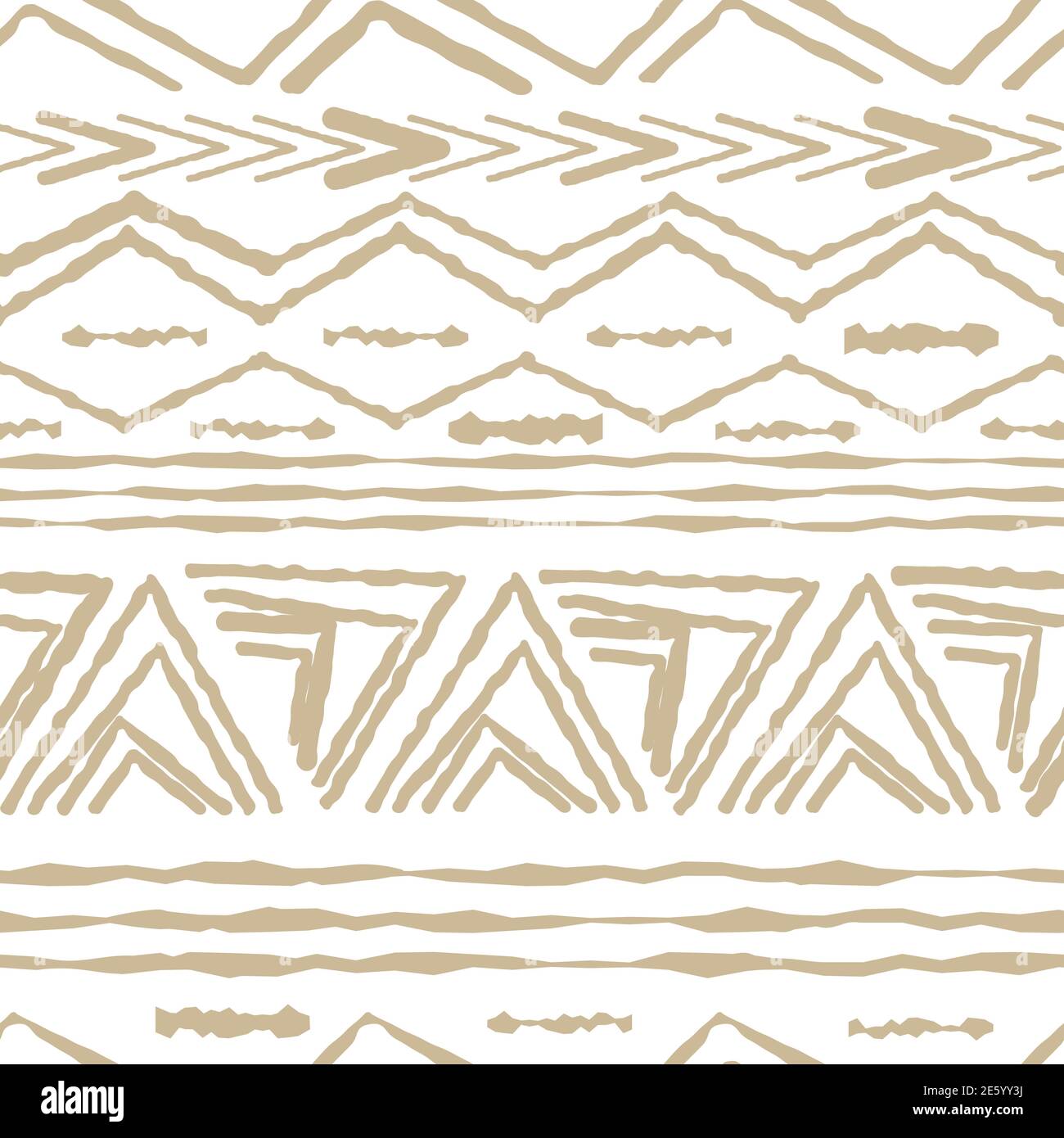 Répétition horizontale sans couture de motifs pastel avec une partie aléatoire rugueuse et tordue de triangles ou de simples formes de lignes brisées beiges sur fond blanc Illustration de Vecteur