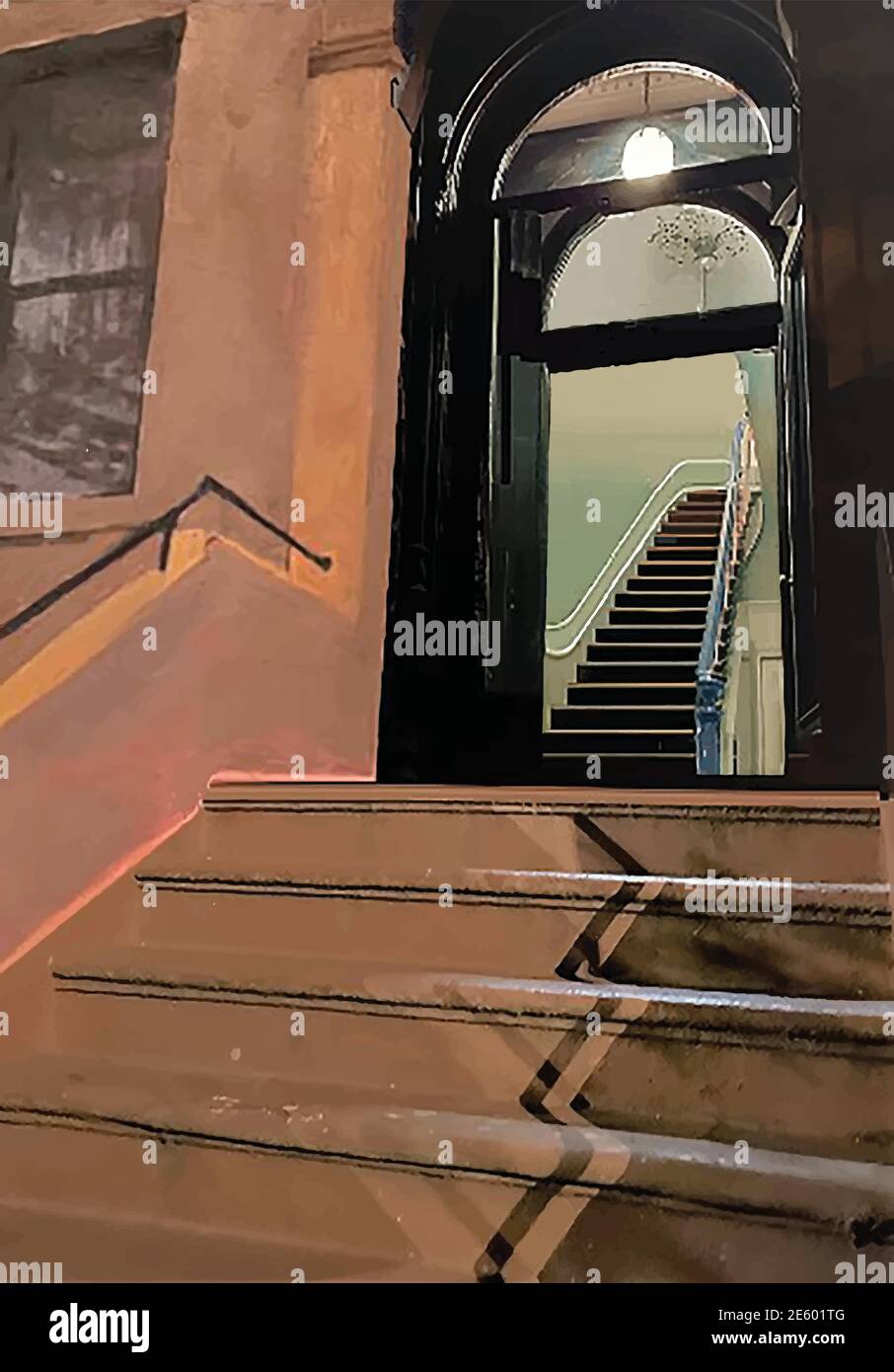 Porte et escaliers d'un bâtiment en grès brun à Brooklyn, New York. Illustration de Vecteur