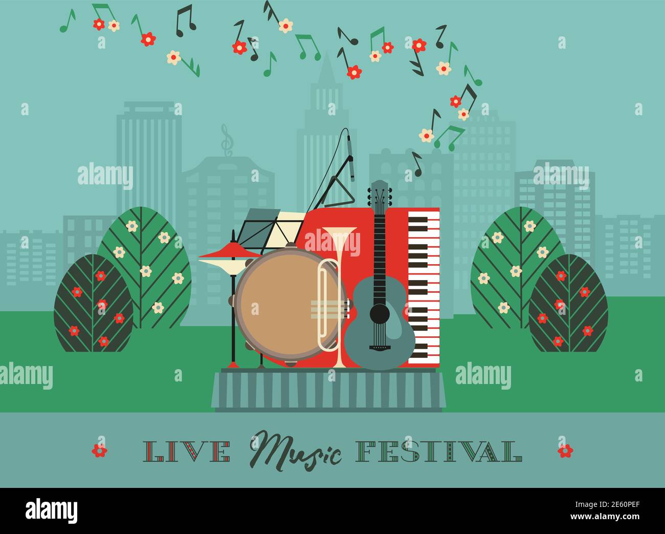 Modèle de scénario d'affiche pour le festival de musique live en plein air Illustration de Vecteur