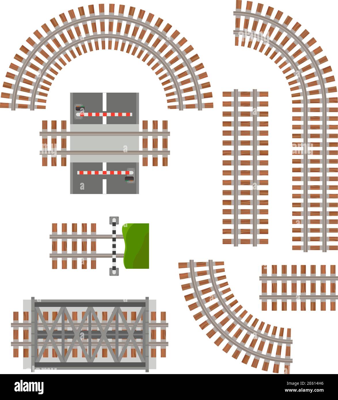 Pièces de rails de chemin de fer. Eléments de construction ferroviaire isolés sur fond blanc Illustration de Vecteur