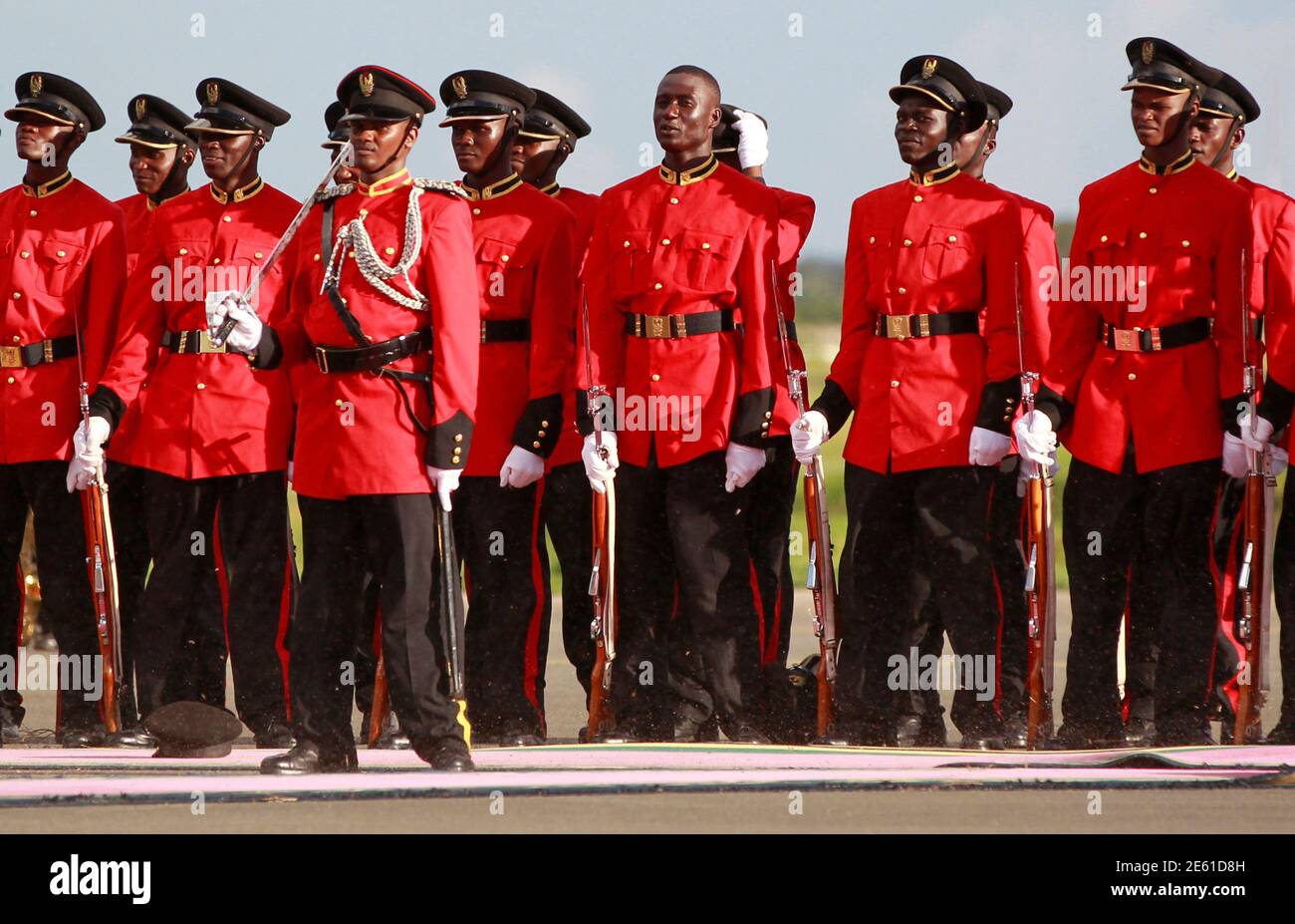 A Tanzanian military officer parades 