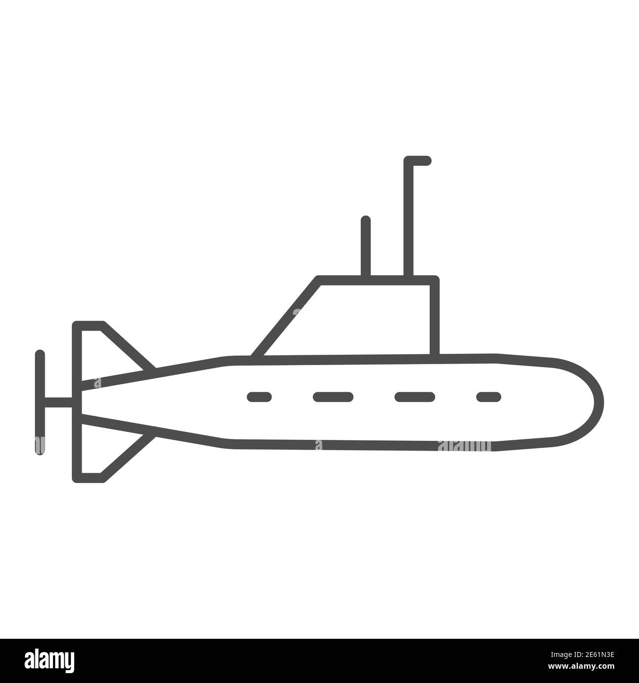 Icône de ligne mince sous-marine, symbole de transport de navire de guerre, signe de vecteur de bateau sous-marin sur fond blanc, icône de sous-marin avec périscope en forme de contour Illustration de Vecteur