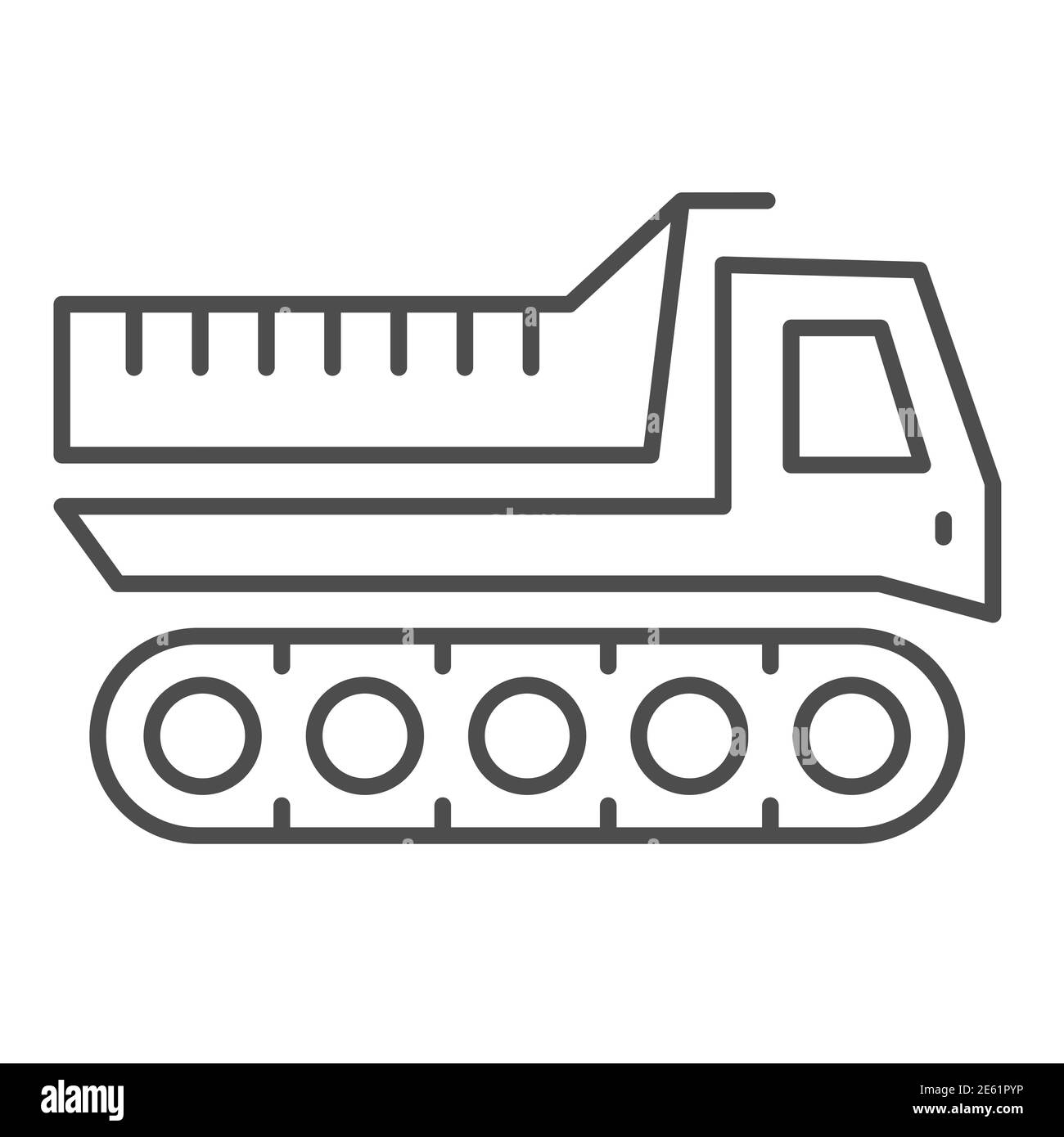 Icône de chasse-neige à lignes fines, symbole de transport hivernal, symbole de véhicule transverse sur fond blanc, style de contour de l'icône de motoneige caterpillar Illustration de Vecteur