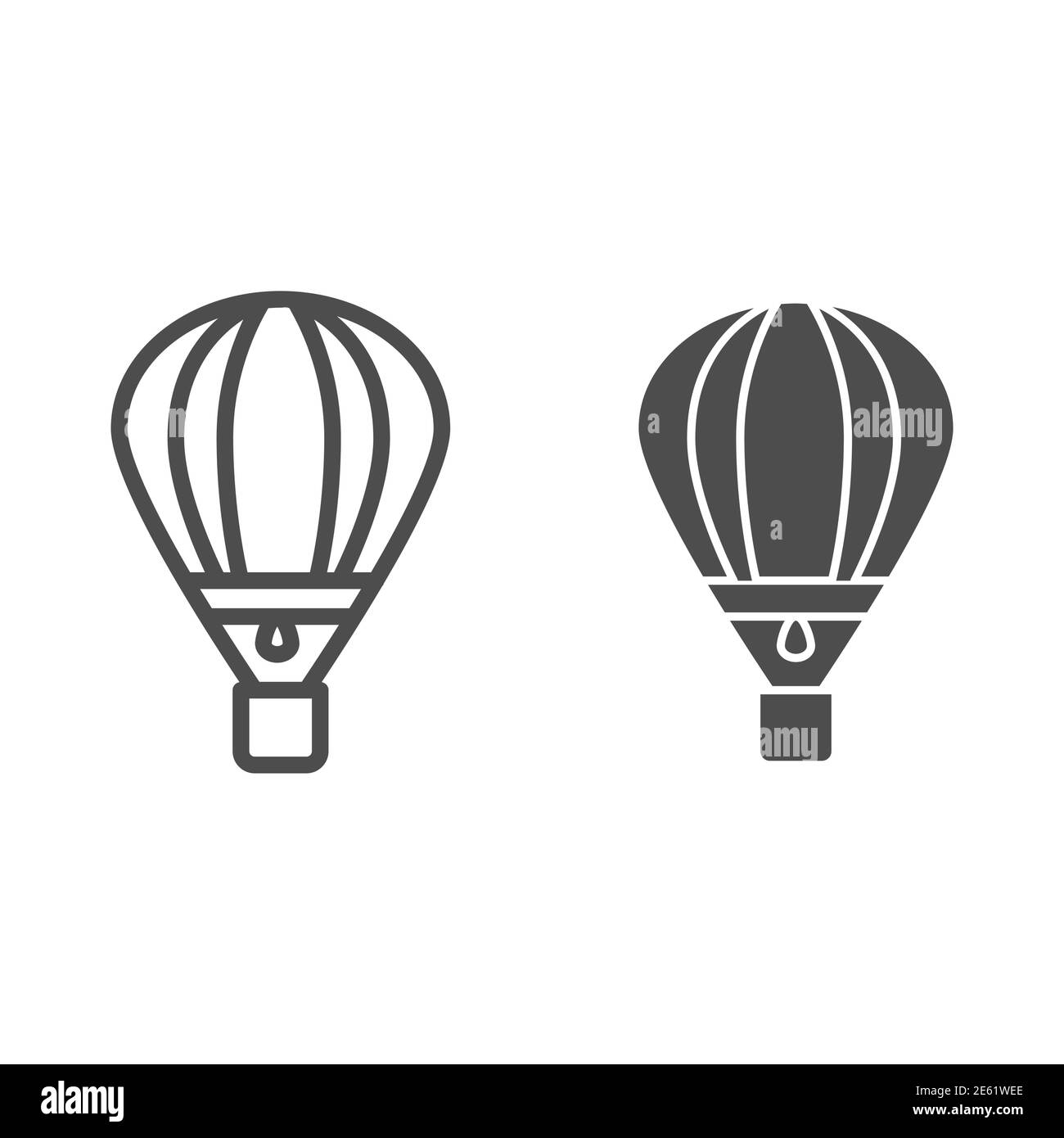 Ligne de ballon et icône pleine, symbole de transport aérien, signe de vecteur de ballon d'air chaud sur fond blanc, icône de transport aérostat dans le style de contour pour Illustration de Vecteur