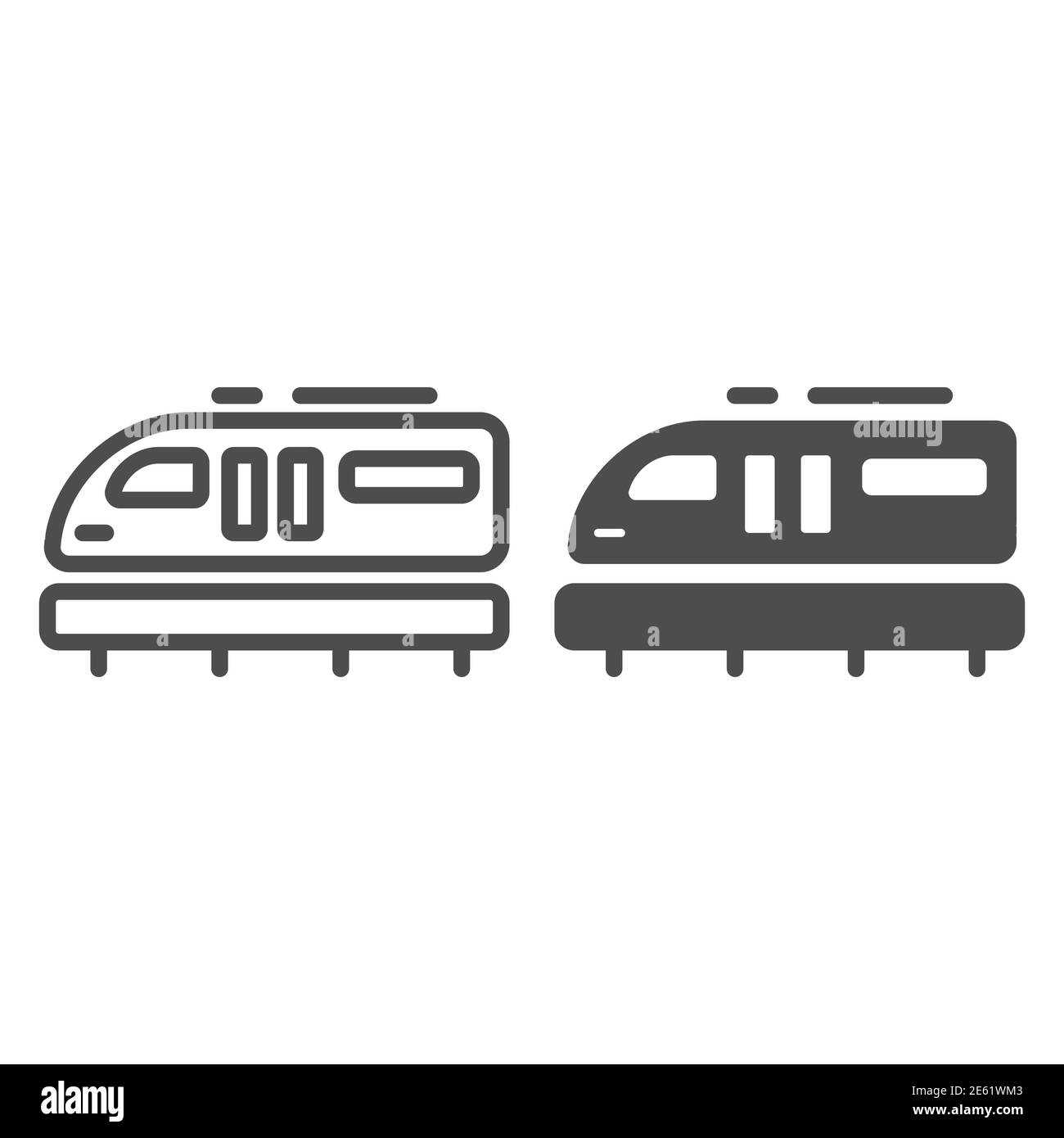 Ligne de train monorail et icône pleine, symbole de transport, signe de vecteur de métro Monorail sur fond blanc, icône de transport ferroviaire dans le style de contour Illustration de Vecteur