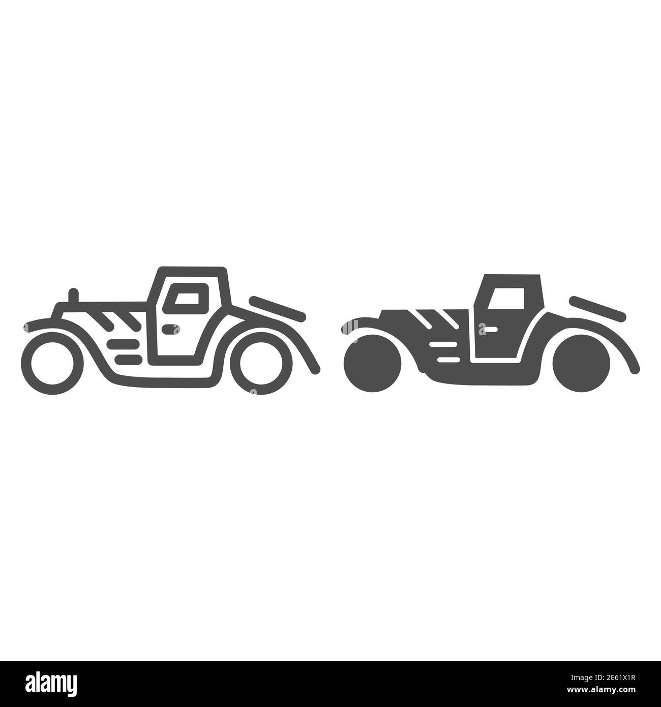 Ligne de voiture rétro et icône pleine, symbole de transport, signe vecteur de voiture vintage classique sur fond blanc, machine de berline des années 1930 contour de style pour Illustration de Vecteur