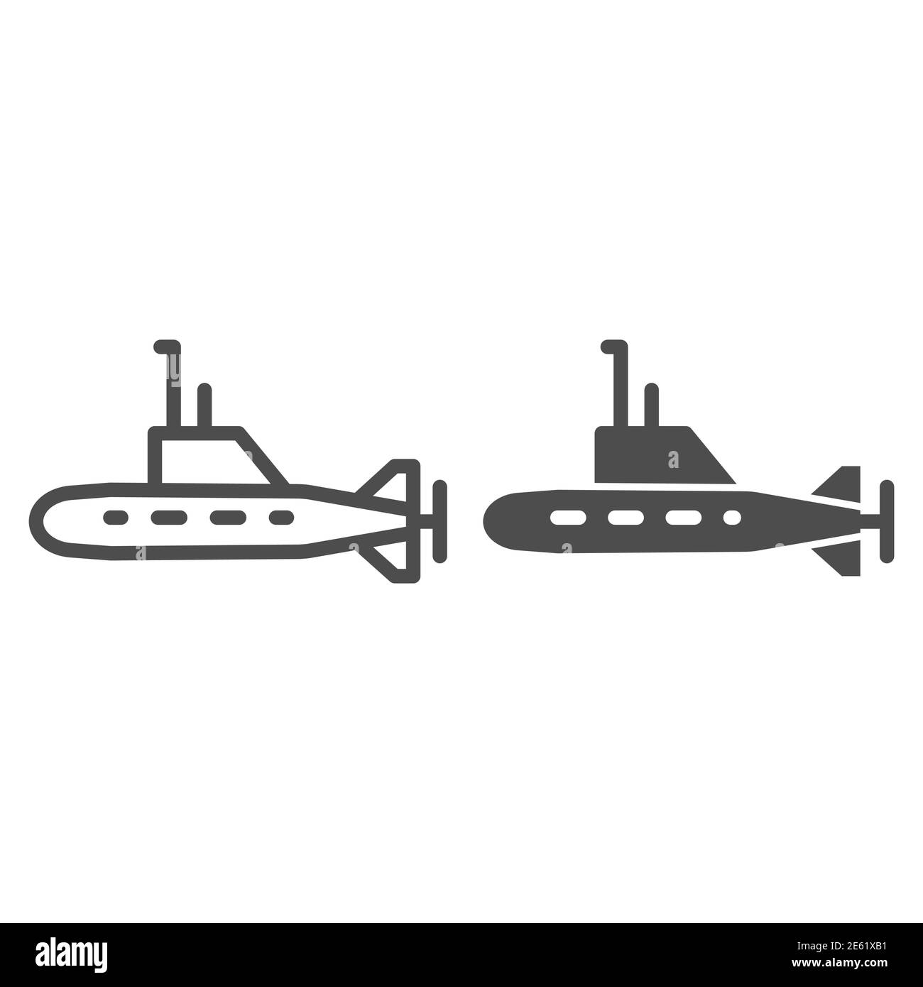 Ligne sous-marine et icône solide, symbole de transport de navires de guerre, signe vecteur de bateau sous-marin sur fond blanc, icône sous-marin avec périscope en contour Illustration de Vecteur
