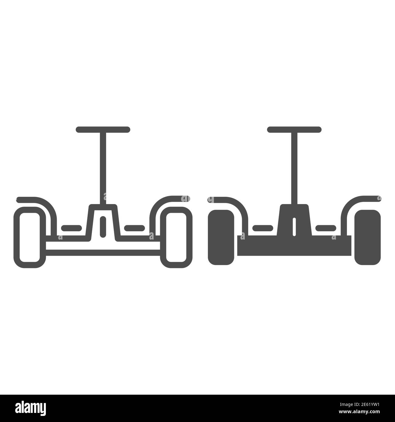 Ligne de planque et icône solide, symbole de transport innovant, signe vecteur de scooter auto-équilibré sur fond blanc, icône de gyroscooter en style de contour Illustration de Vecteur