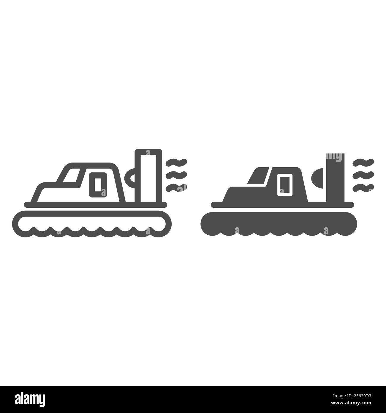 Ligne d'aéroglisseur et icône solide, symbole de transport maritime, signe de vecteur de transport maritime sur fond blanc, icône de bateau Hovercraft dans le style de contour pour Illustration de Vecteur