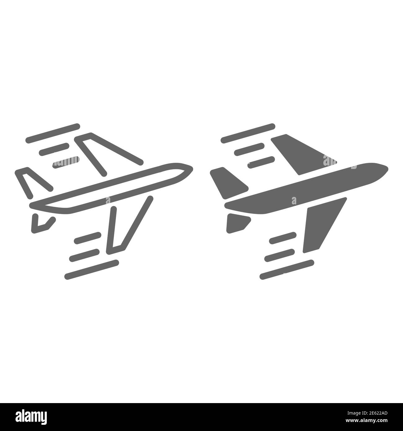 Ligne de livraison d'air et icône solide, symbole logistique, signe vecteur avion volant sur fond blanc, icône transporteur de fret aérien dans le style de contour pour mobile Illustration de Vecteur