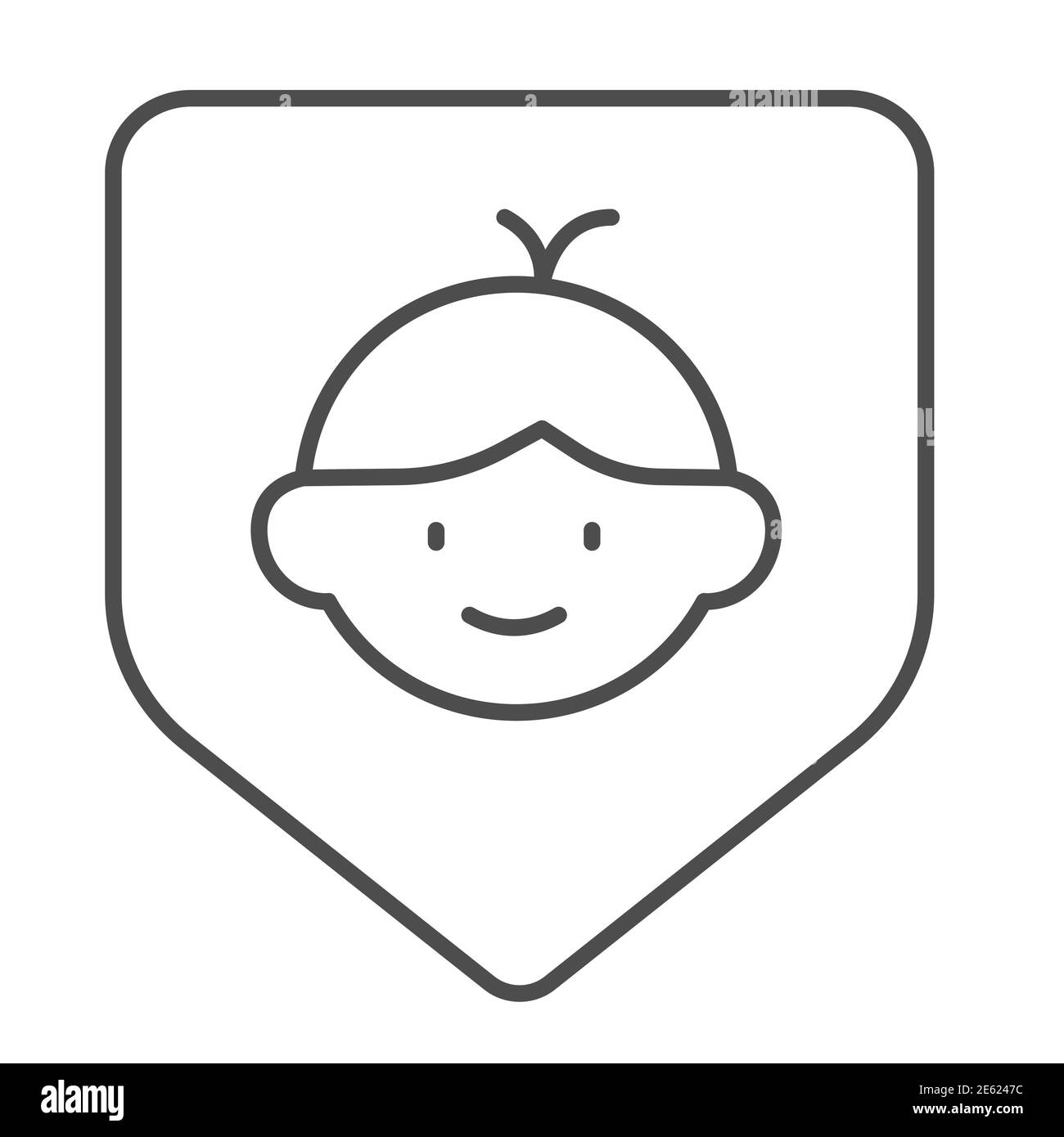 Enfant sous protection icône en forme de ligne fine, symbole du jour de protection des enfants le 1er juin, signe vecteur bébé dans le cadre sur fond blanc, icône sécurité enfants Illustration de Vecteur