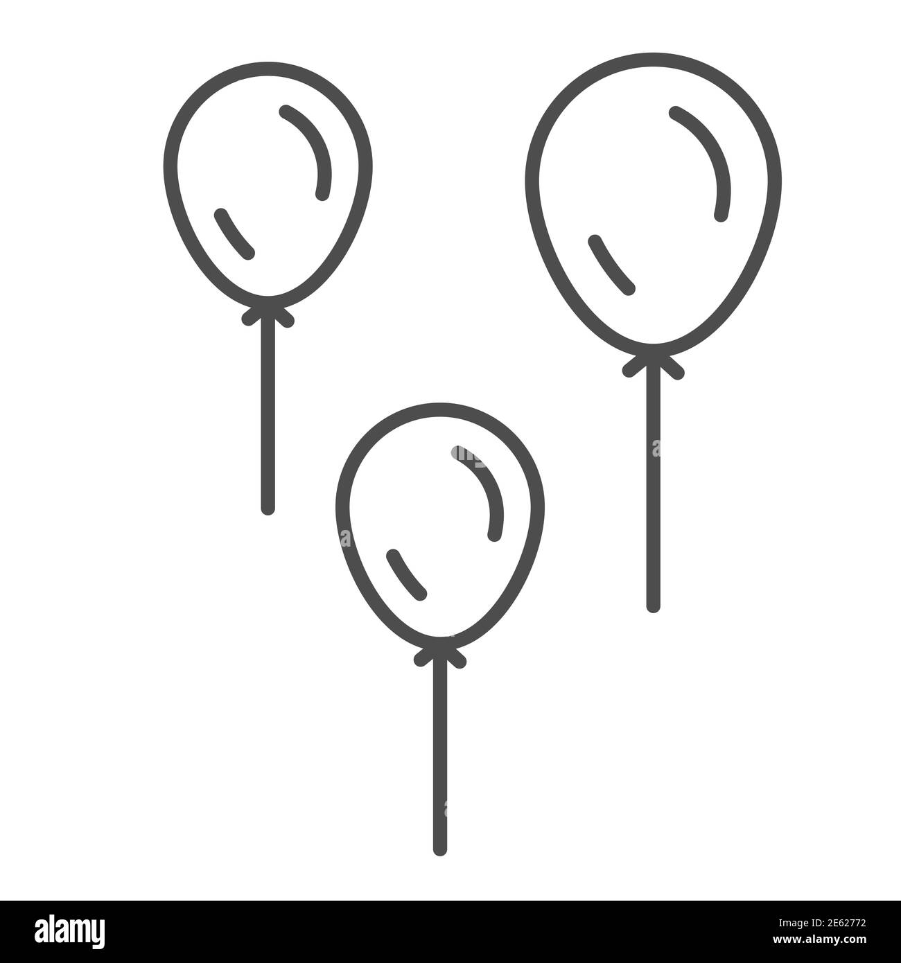 Ballons icône de ligne mince, concept d'enfance, air hélium ballons vecteur signe sur fond blanc, trois ballons symbole en style de contour pour mobile Illustration de Vecteur