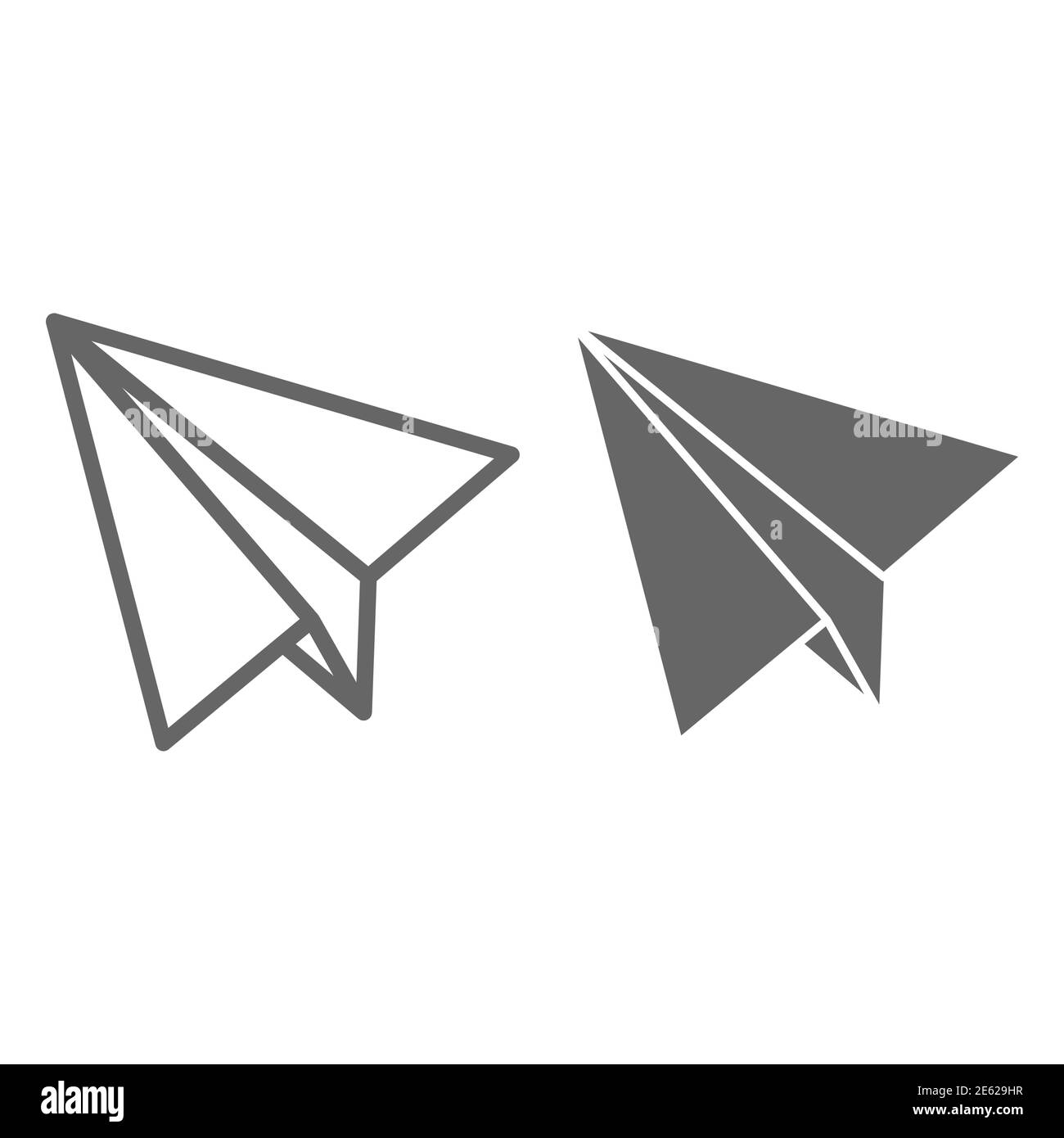 Ligne d'avion papier et icône pleine, symbole de livraison, symbole de vecteur de plan papier sur fond blanc, icône de jet d'enfant volant dans le style de contour pour mobile Illustration de Vecteur