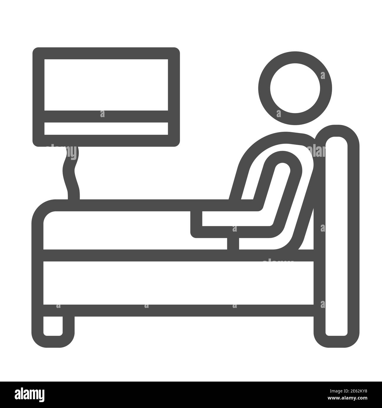 Restez au lit avec l'icône de la ligne de grippe, le concept de traitement à domicile en covid-19, l'homme malade allongé dans le signe de lit sur fond blanc, le repos de lit et l'icône de récupération dans Illustration de Vecteur