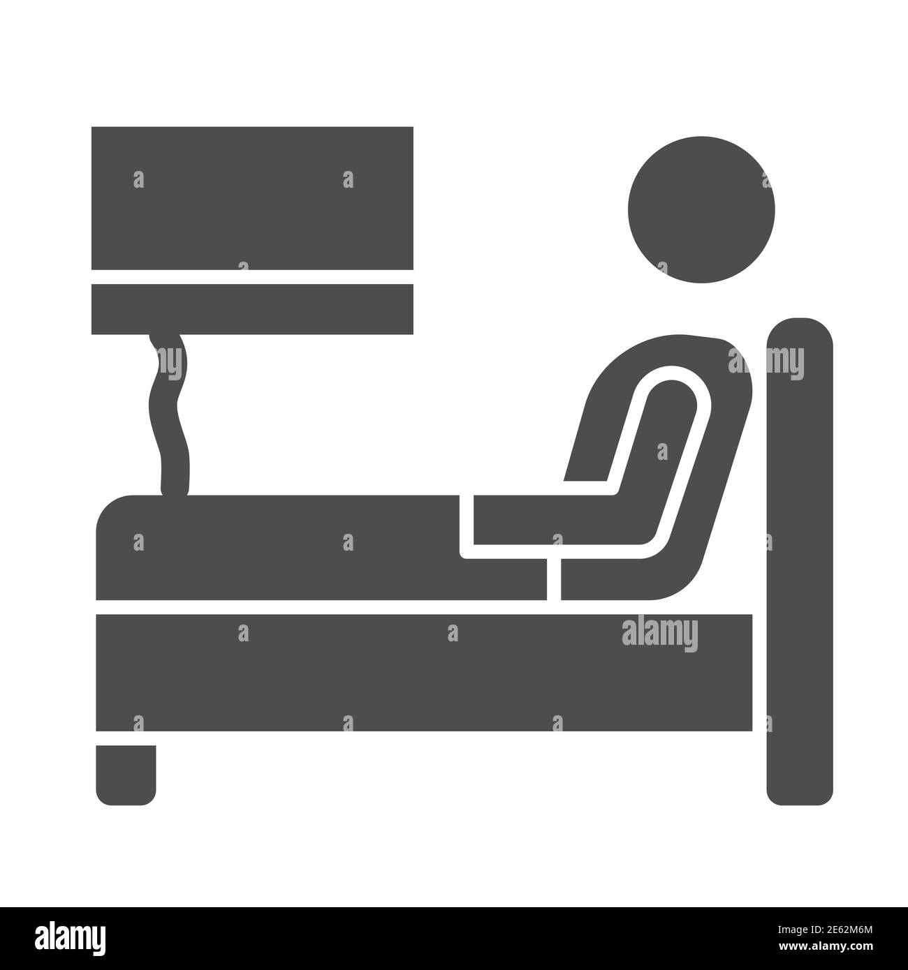 Restez au lit avec l'icône pleine de grippe, traitement à domicile dans le concept Covid-19, homme malade couché dans le signe de lit sur fond blanc, le repos de lit et l'icône de récupération dans Illustration de Vecteur