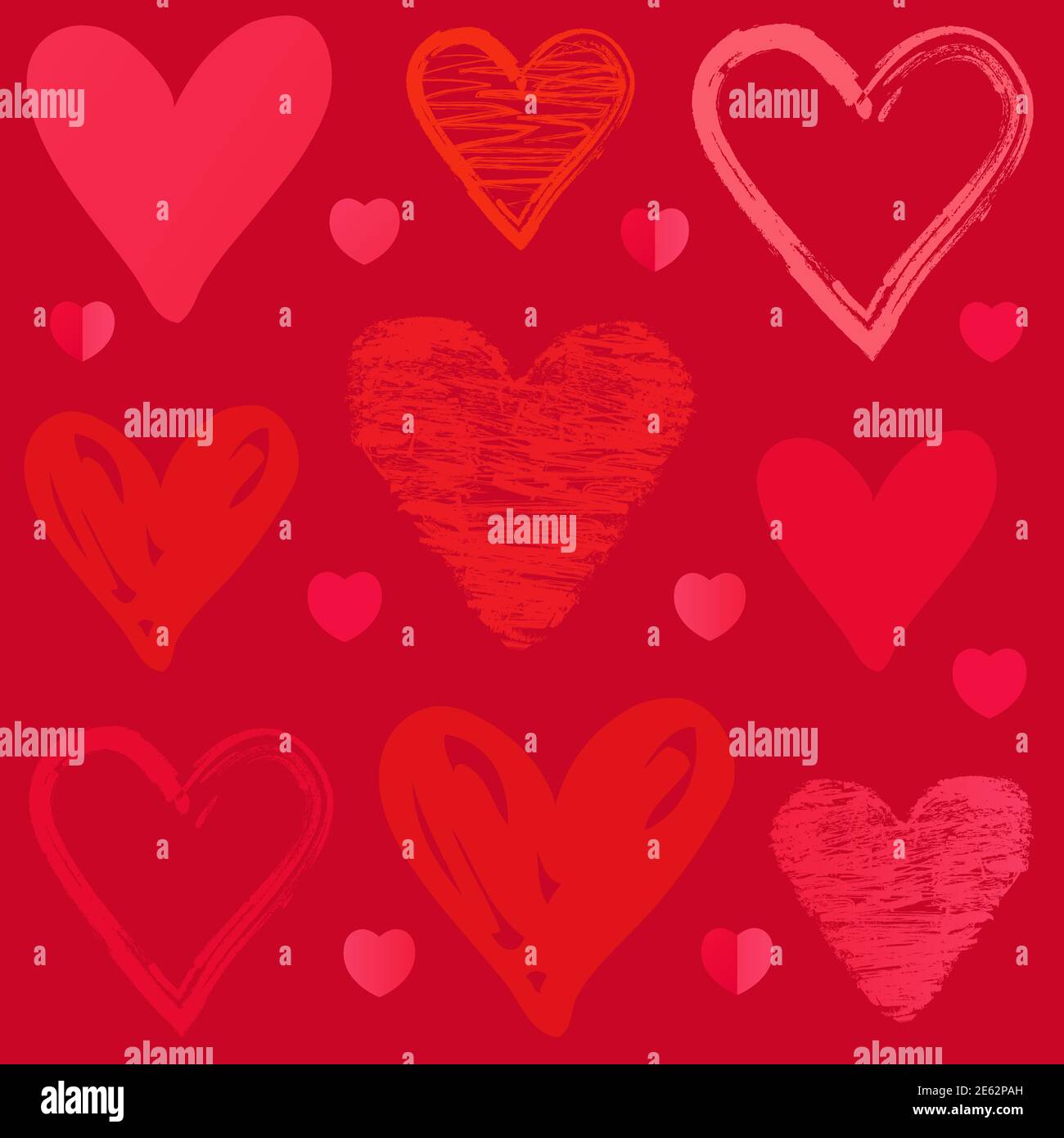 Motif coeur rouge sur fond rose. Coeurs griffés roses, rouges et roses pour la bannière de la Saint-Valentin ou l'invitation à un mariage Illustration de Vecteur