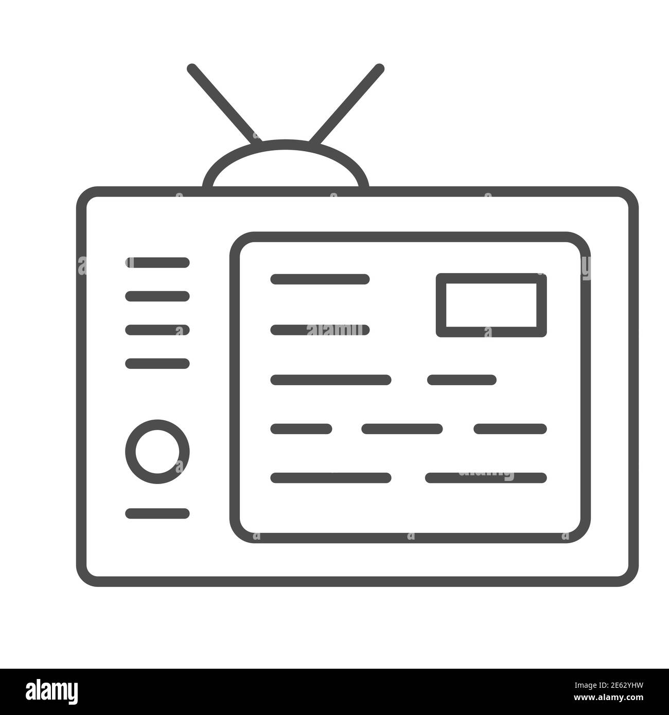 TV montrant des nouvelles sur l'écran icône en ligne fine, concept de média, informations sur l'écran de télévision signe sur fond blanc, nouvelles sur l'icône de télévision en style de contour Illustration de Vecteur