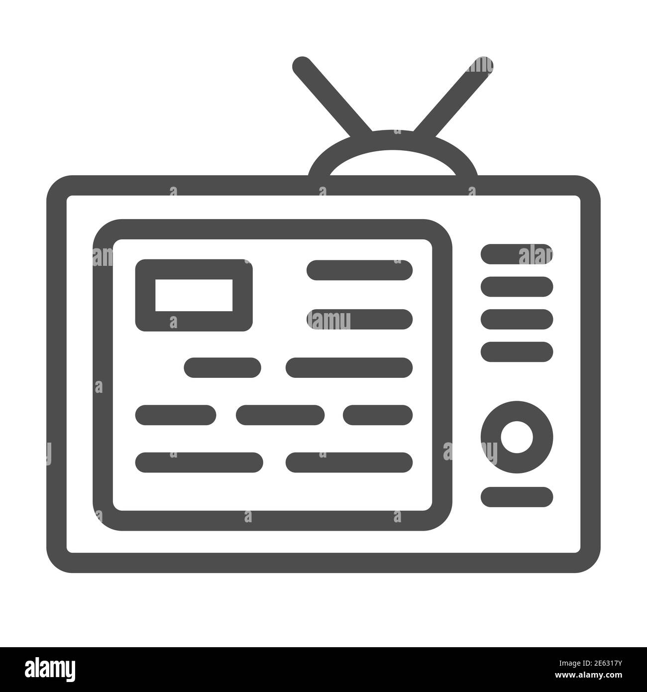 TV montrant des nouvelles sur l'icône de ligne d'écran, concept de média, informations sur l'écran de télévision signe sur fond blanc, nouvelles sur l'icône de télévision dans le style de contour pour Illustration de Vecteur