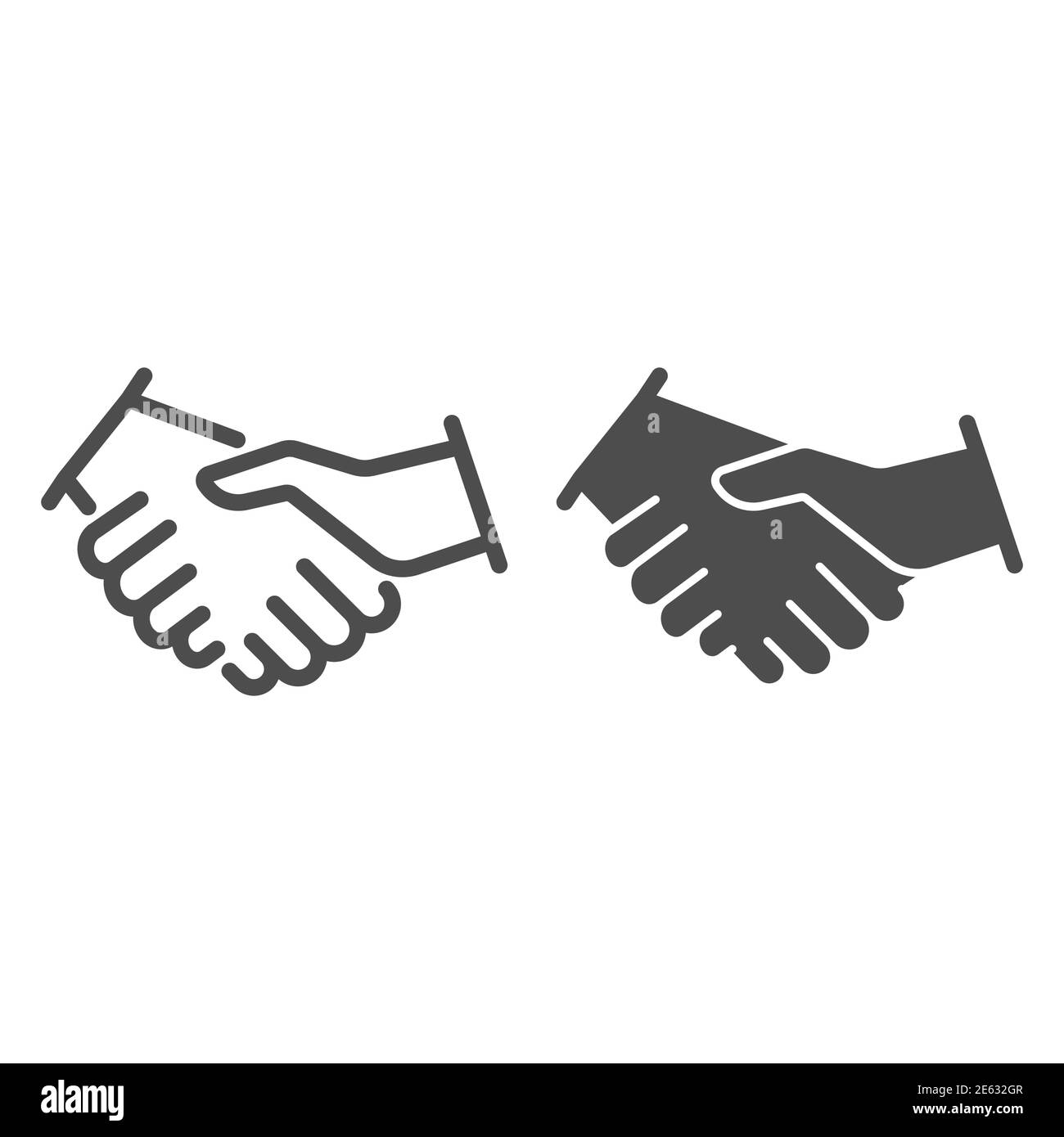 Ligne de liaison et icône solide, concept de stratégie d'entreprise, signature d'un contrat d'entreprise sur fond blanc, icône partenaires mains tremblantes dans le contour Illustration de Vecteur